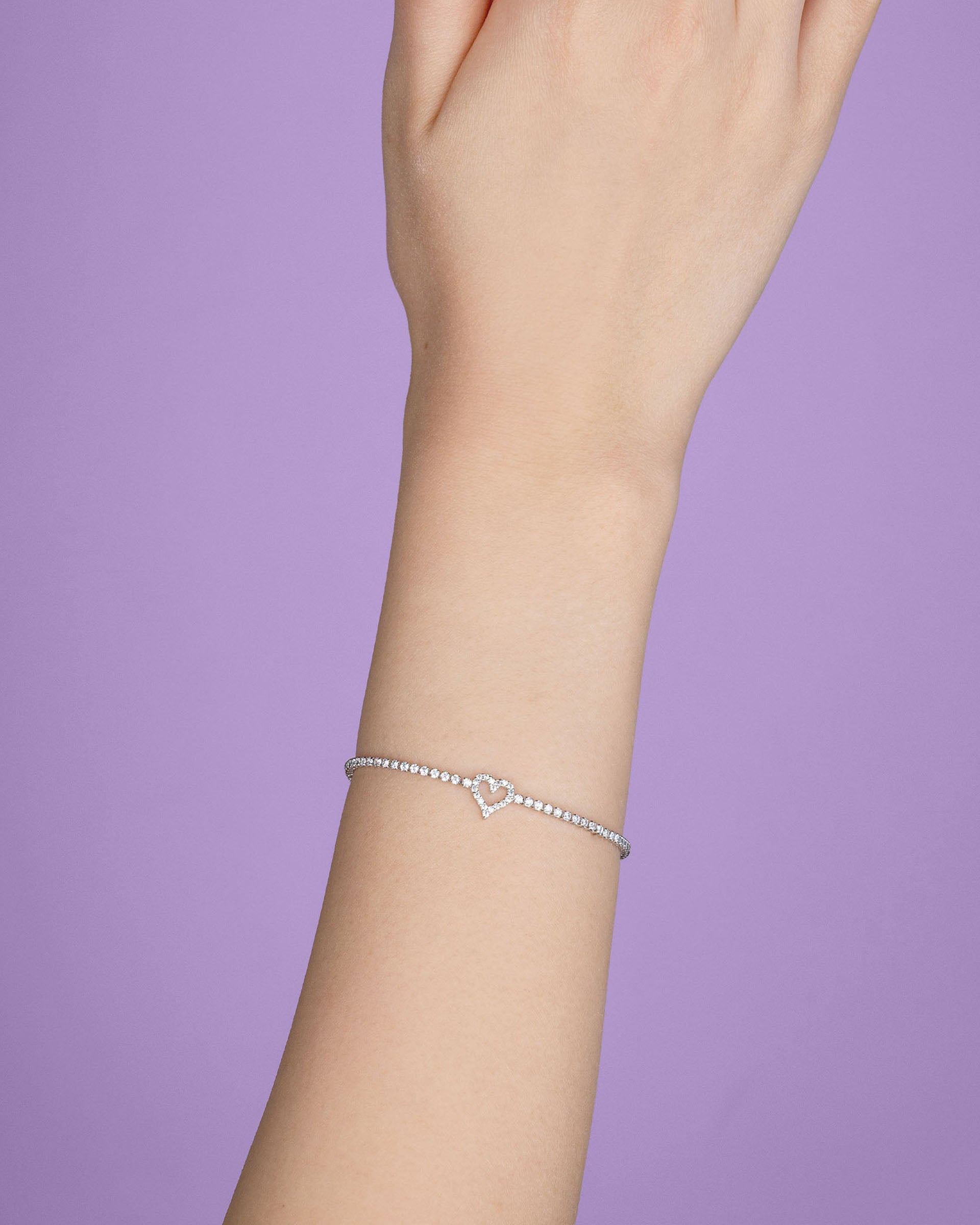 Cathy Heart Tennis Bracelet in Silver
