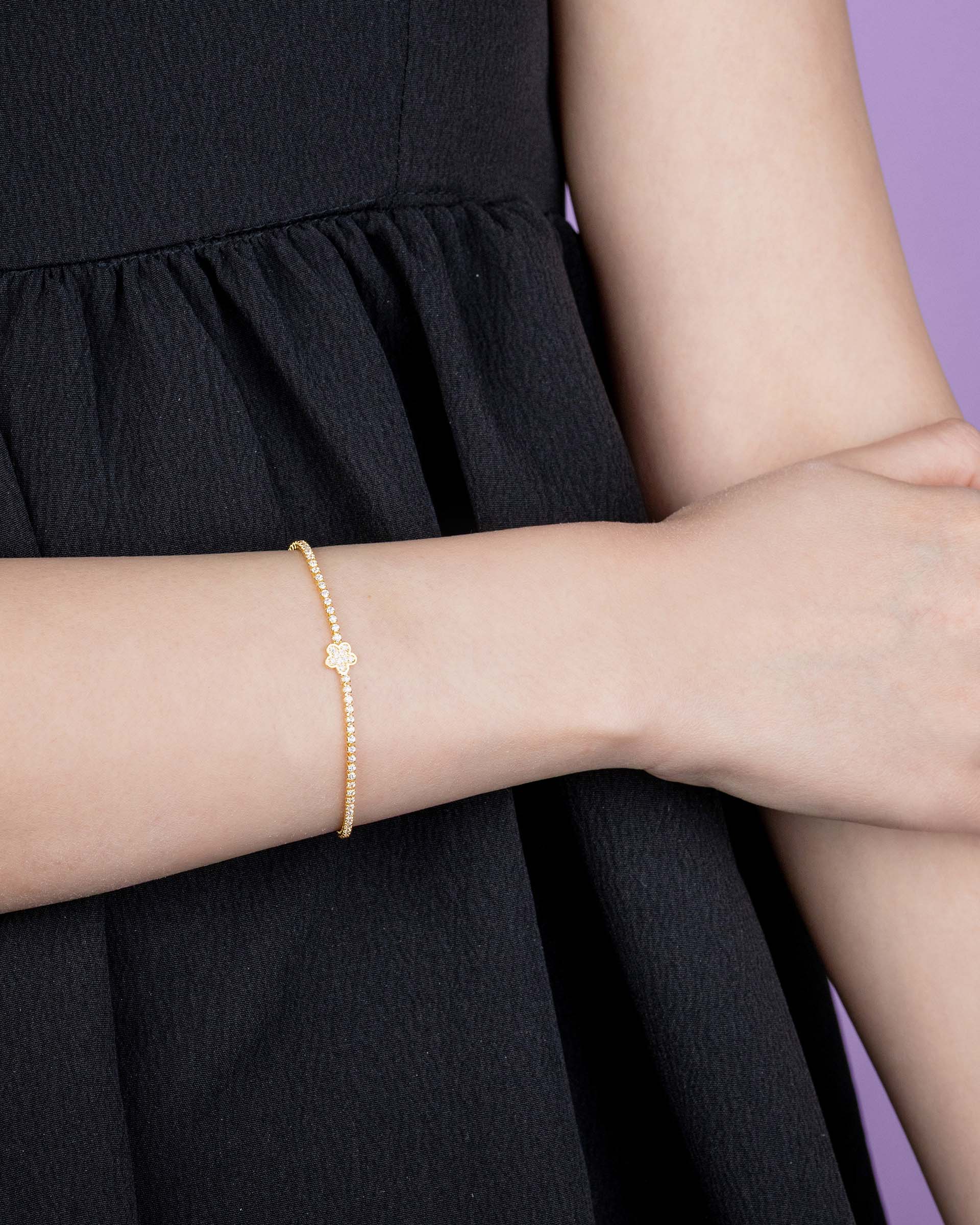 Cacie Floral Tennis Bracelet in Gold