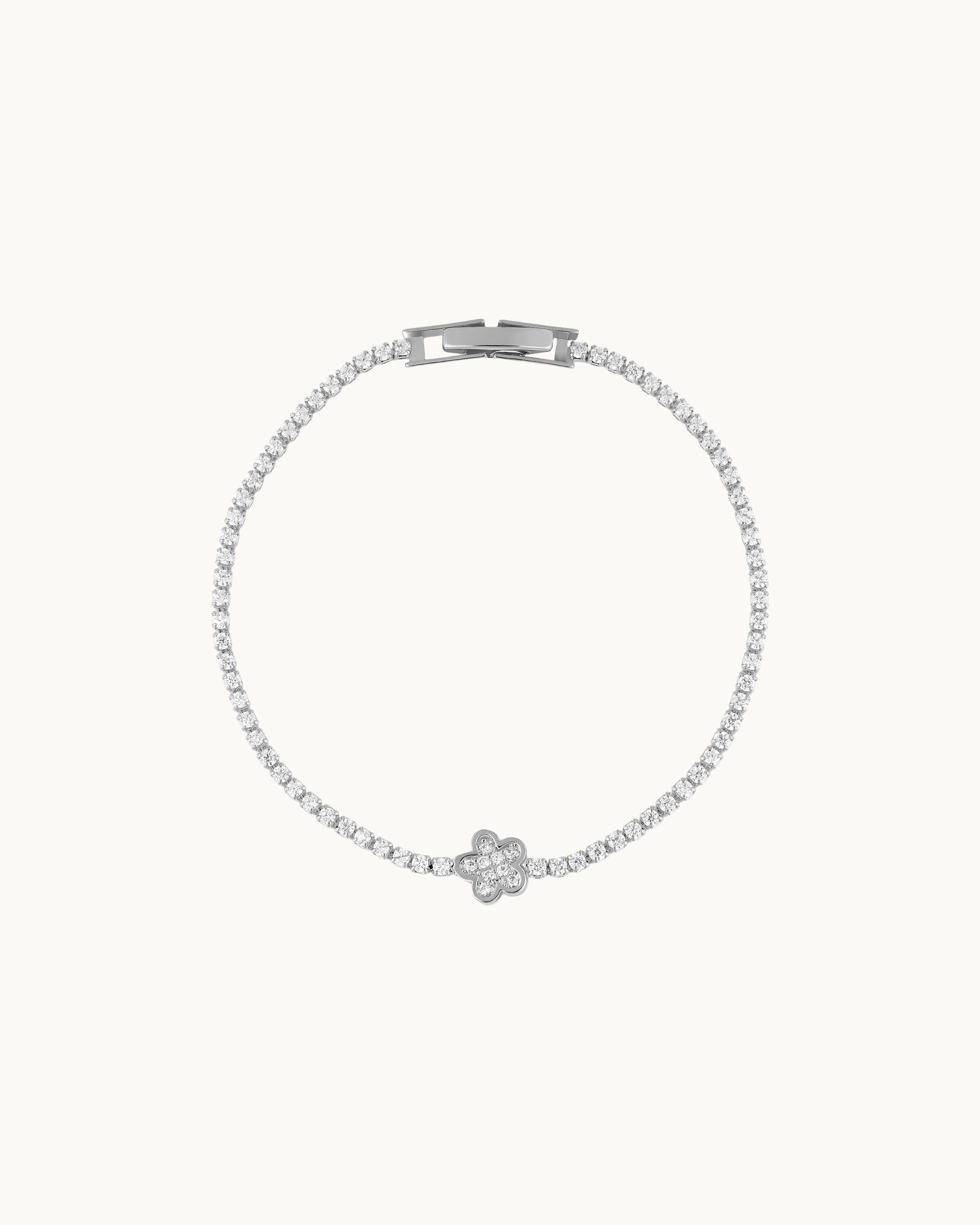 Cacie Floral Tennis Bracelet in Silver