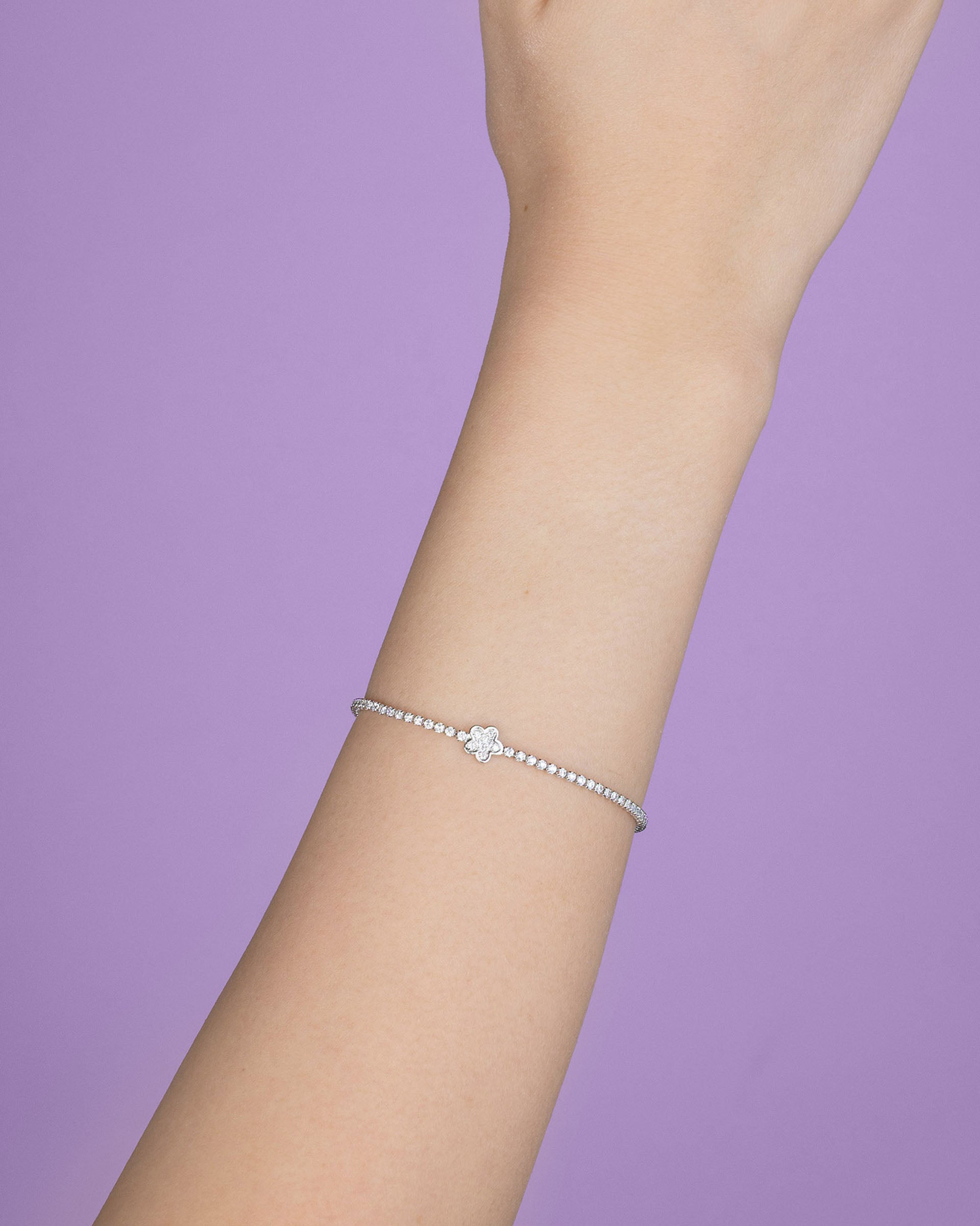 Cacie Floral Tennis Bracelet in Silver