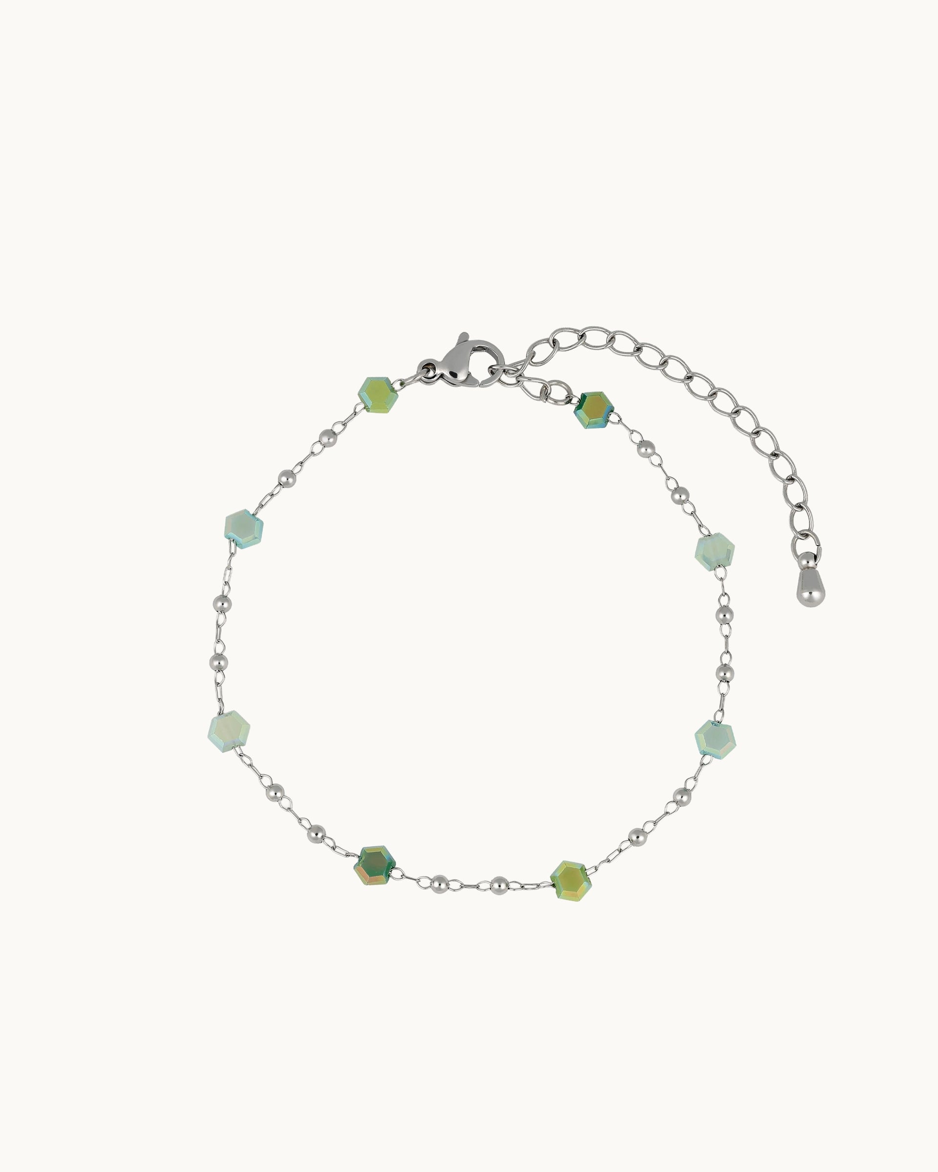 Lexie Beaded Bracelet in Silver - Green