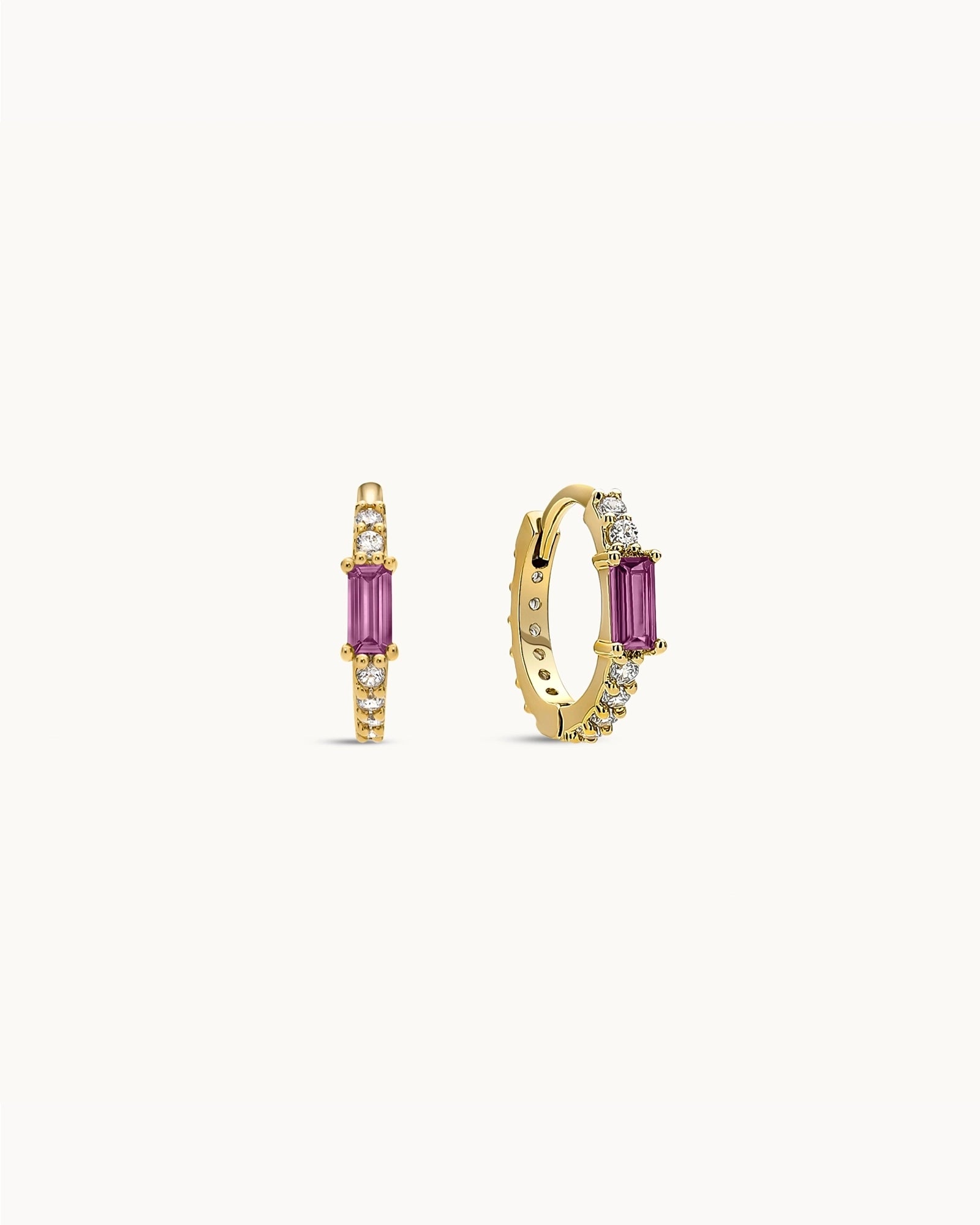 Baguette Birthstone Huggies in Gold - Rose