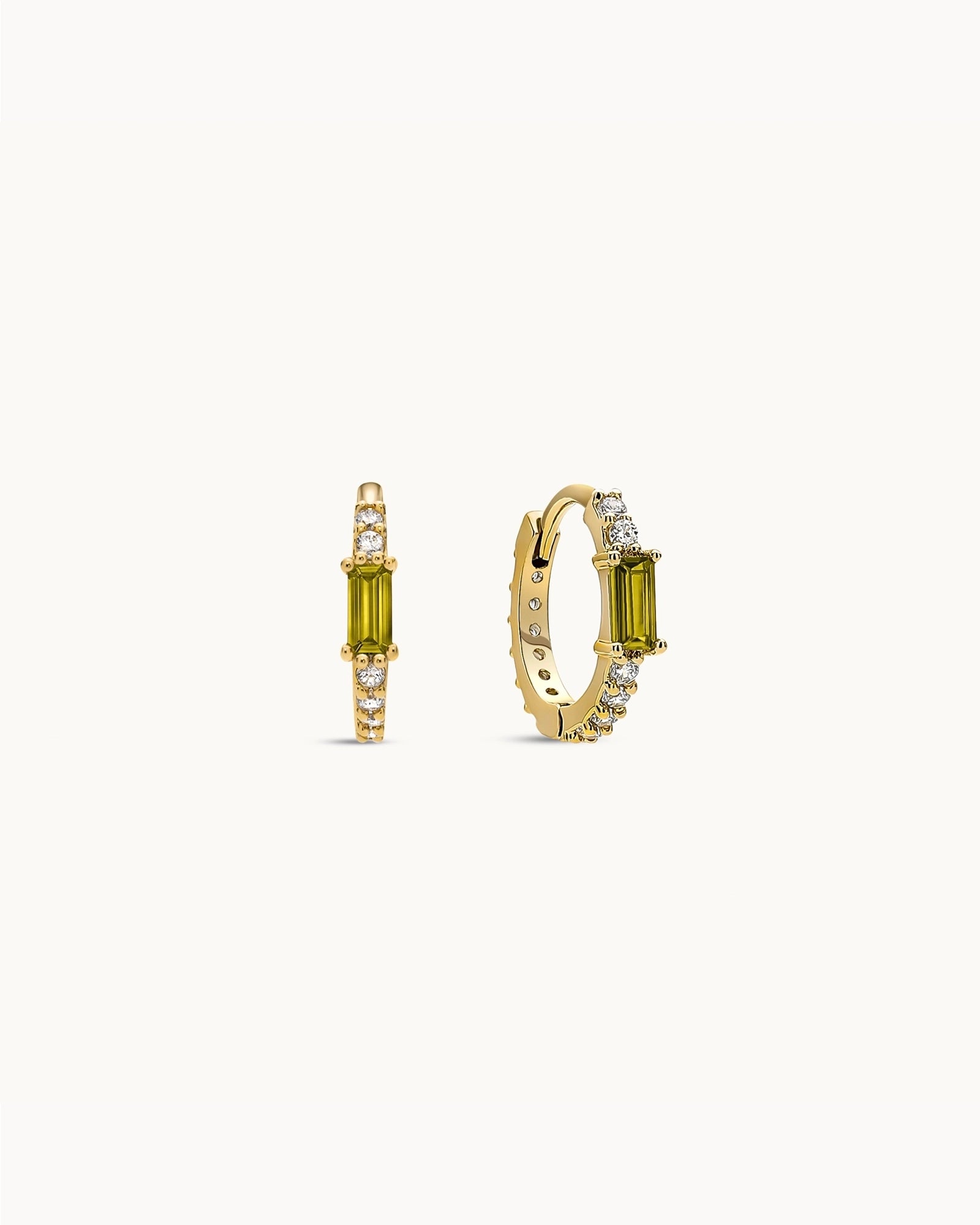 Baguette Birthstone Huggies in Gold - Topaz