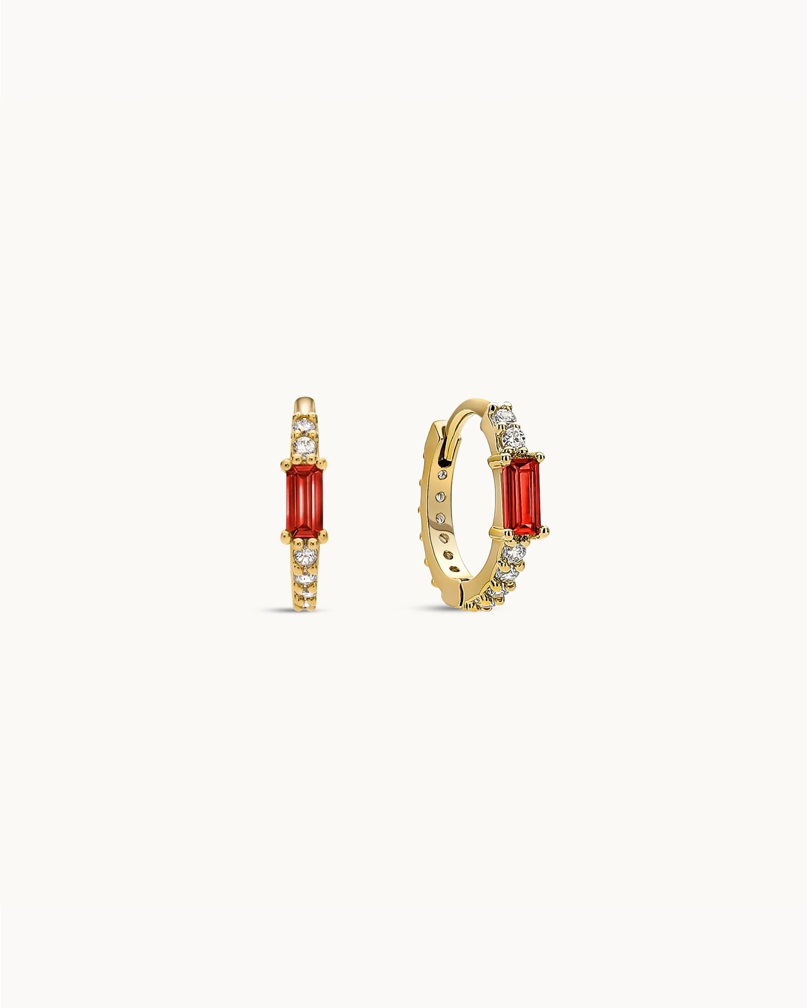 Baguette Birthstone Huggies in Gold - Garnet
