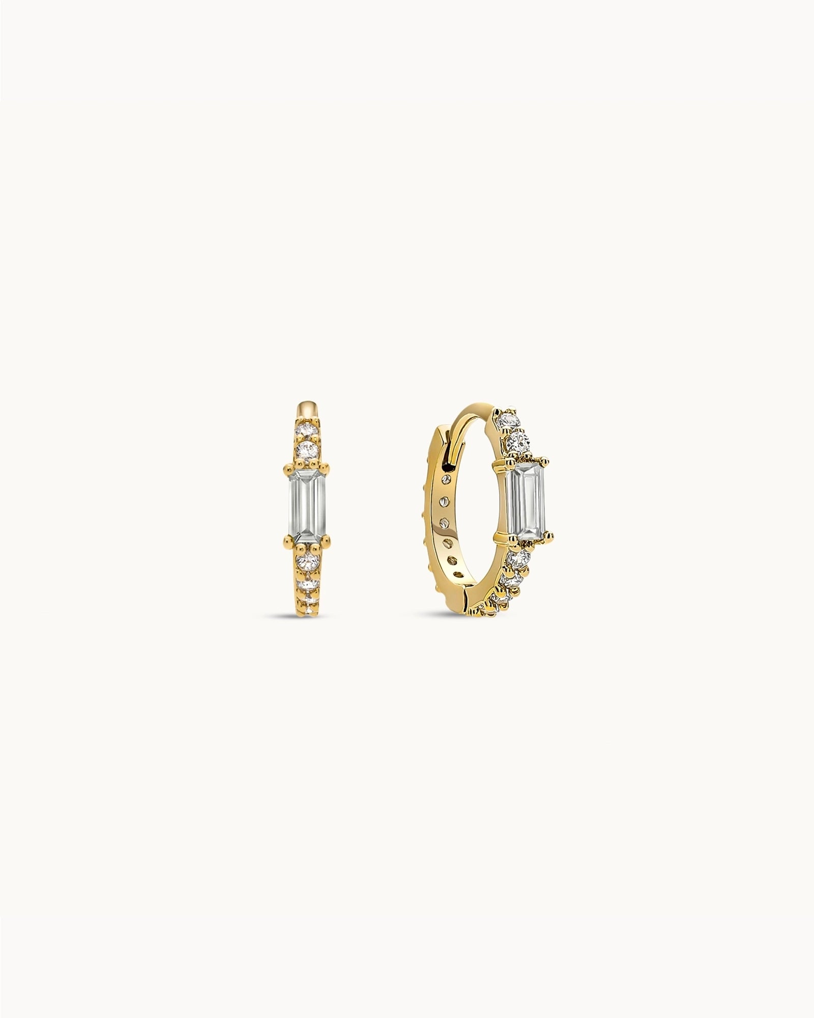 Baguette Birthstone Huggies in Gold - Diamond