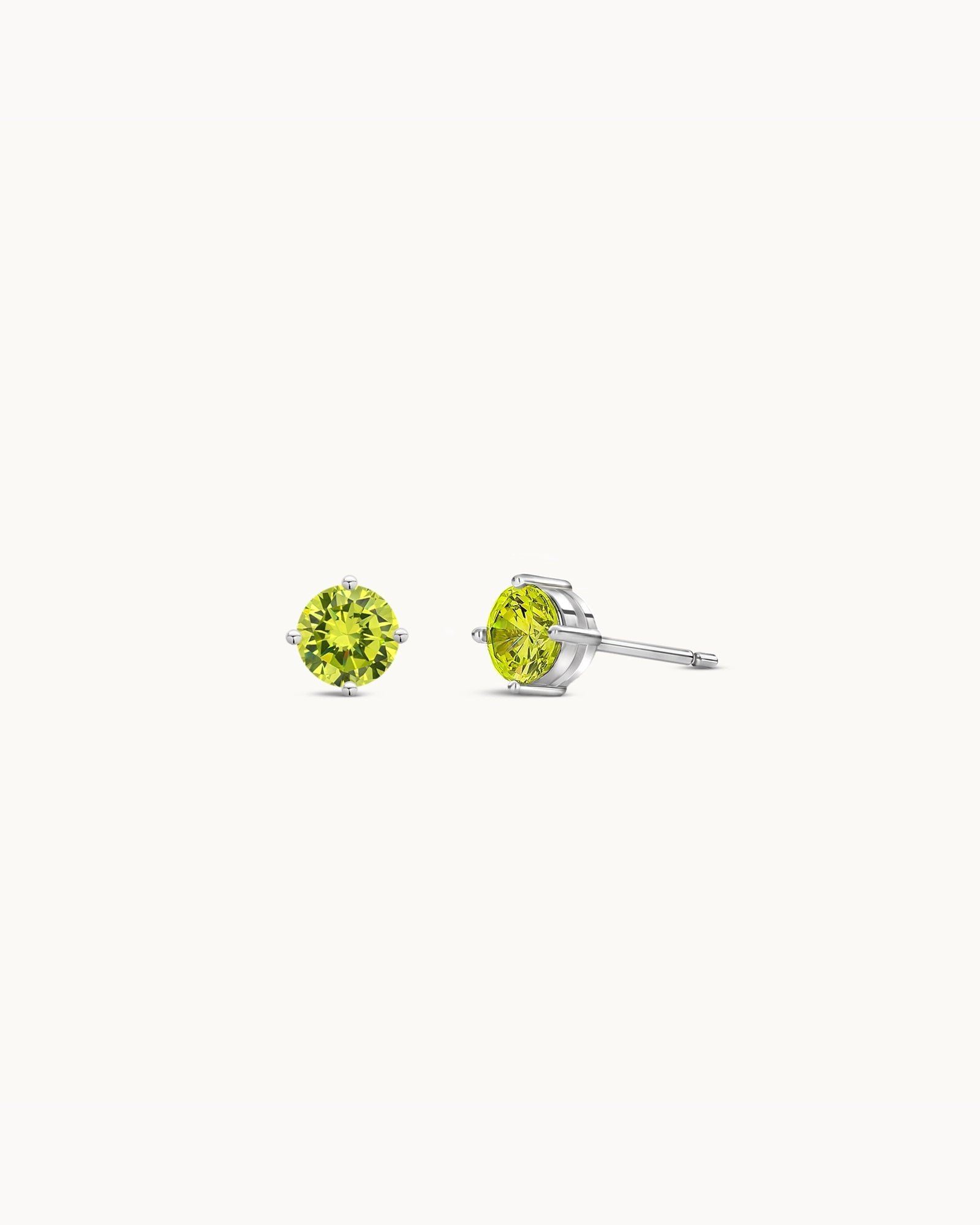 Solitaire Birthstone Earrings in Silver - Apple Green