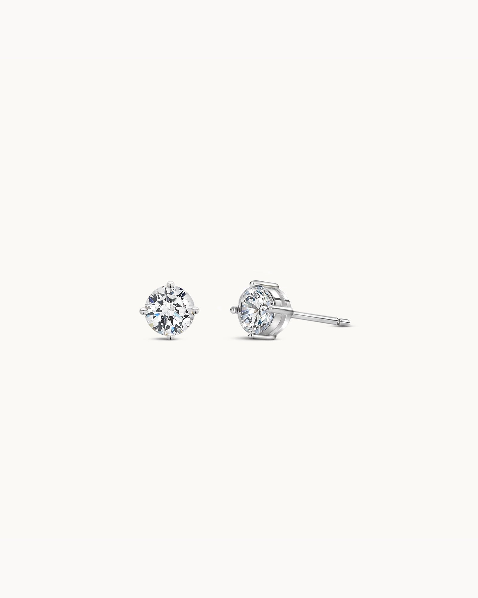 Solitaire Birthstone Earrings in Silver - Diamond