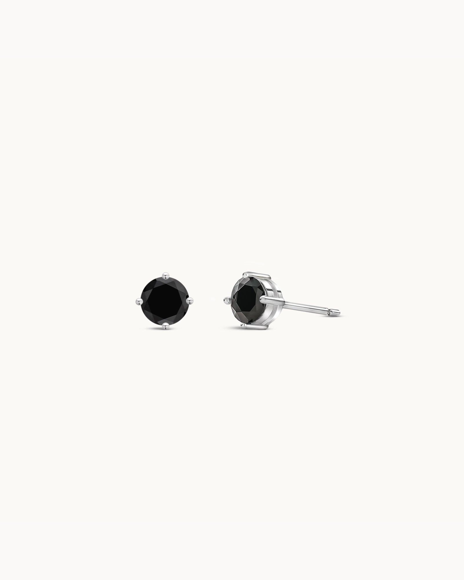 Solitaire Birthstone Earrings in Silver - Obsidian Black