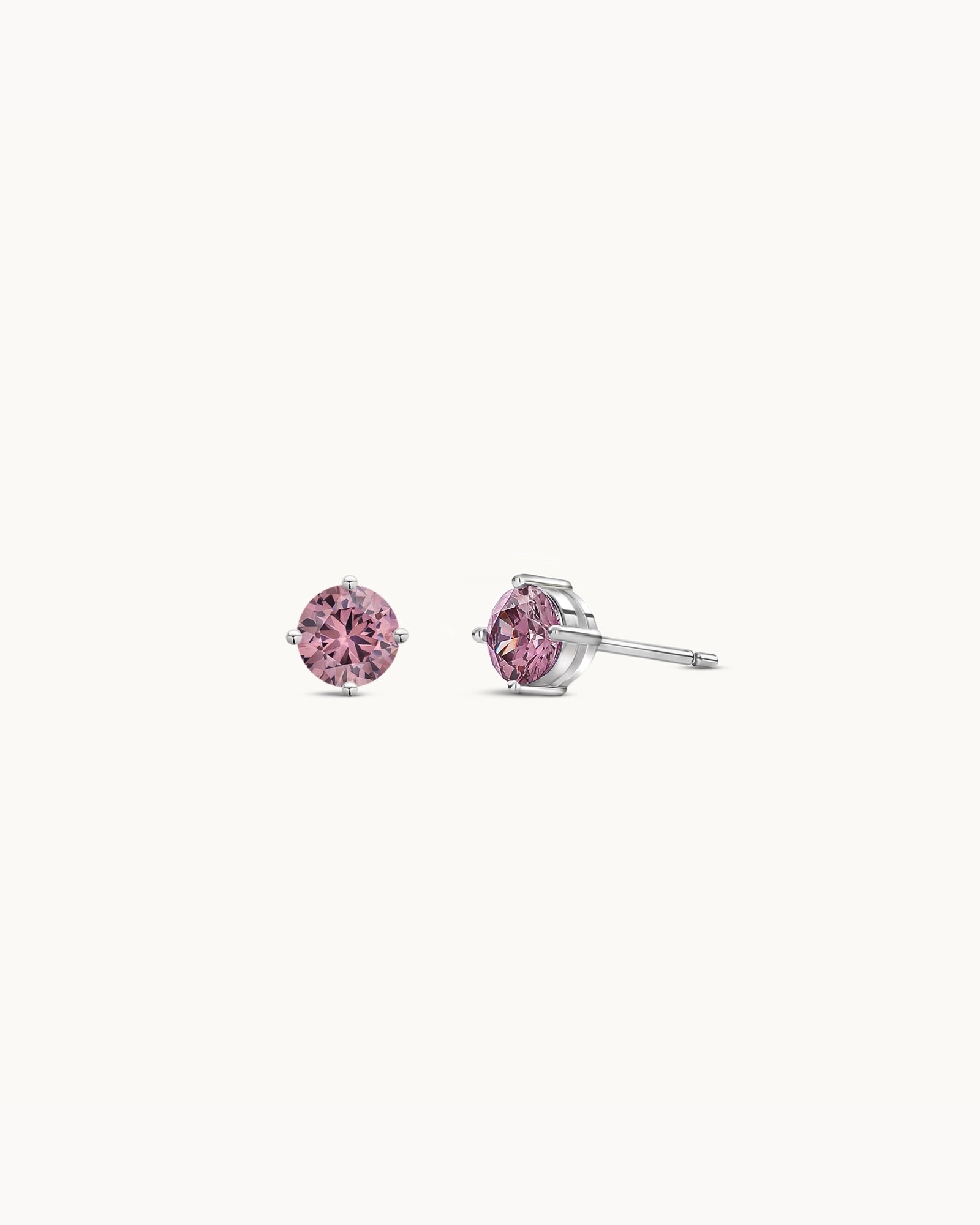 Solitaire Birthstone Earrings in Silver - Vintage Rose