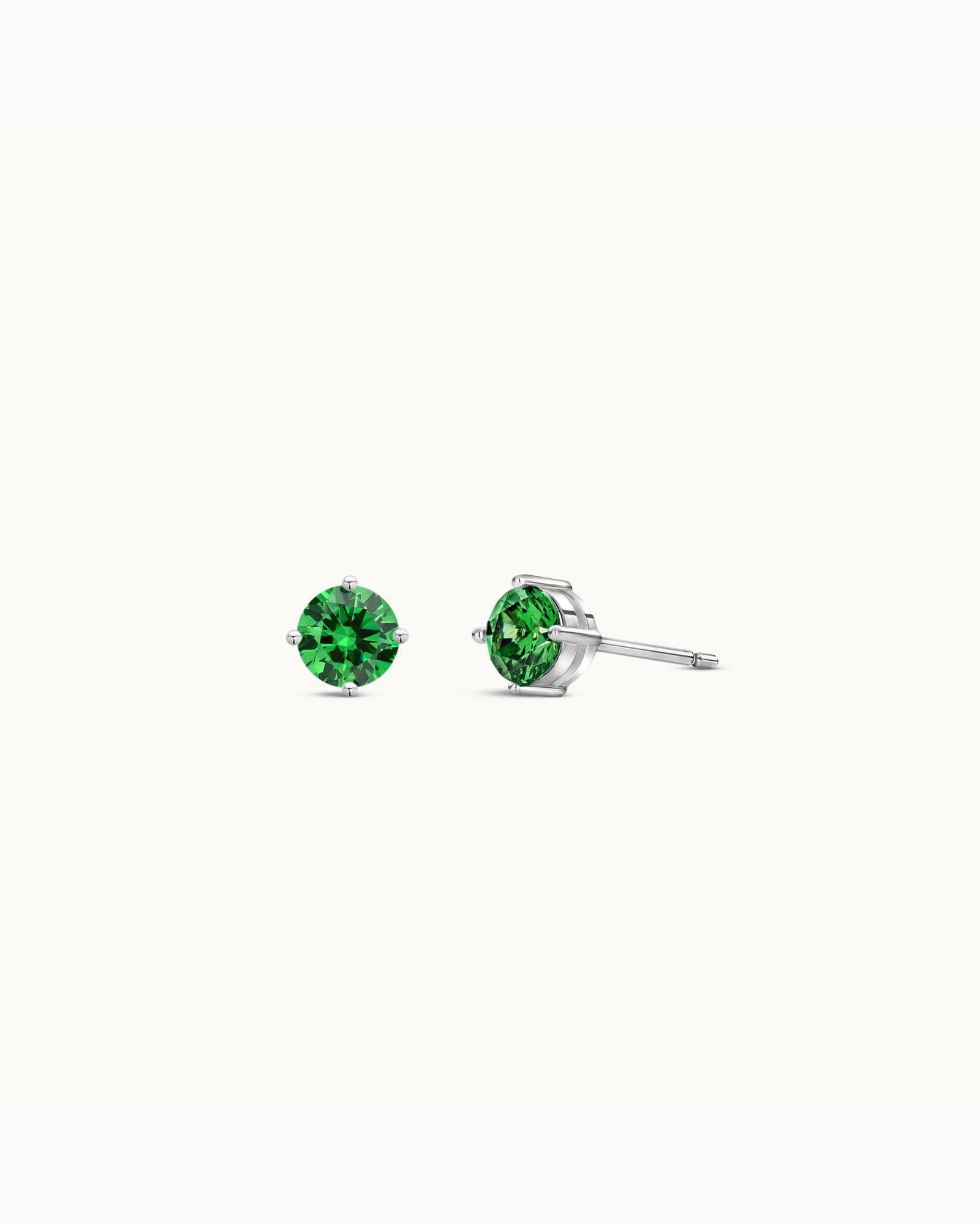 Solitaire Birthstone Earrings in Silver - Fern Green