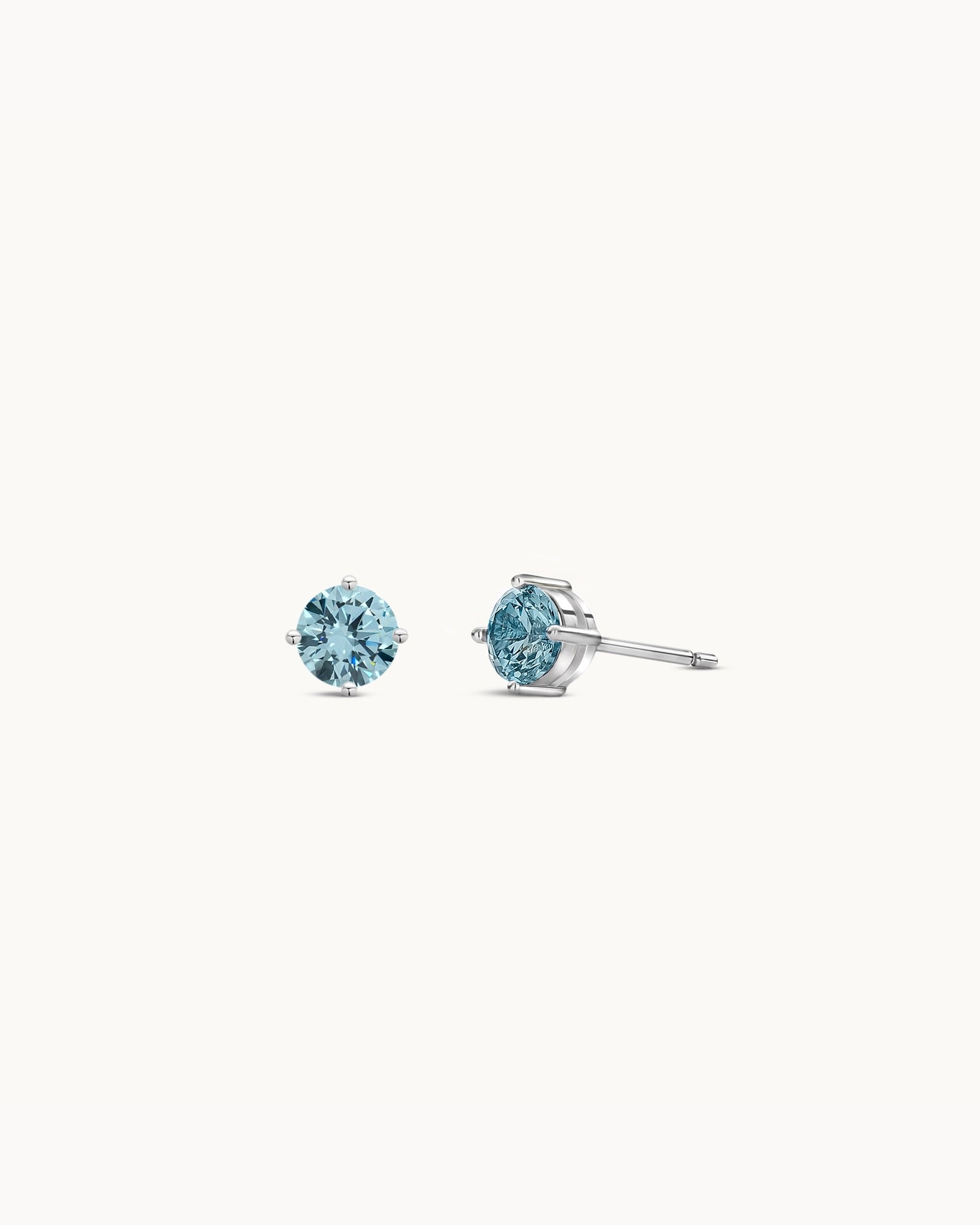 Solitaire Birthstone Earrings in Silver - Aquamarine