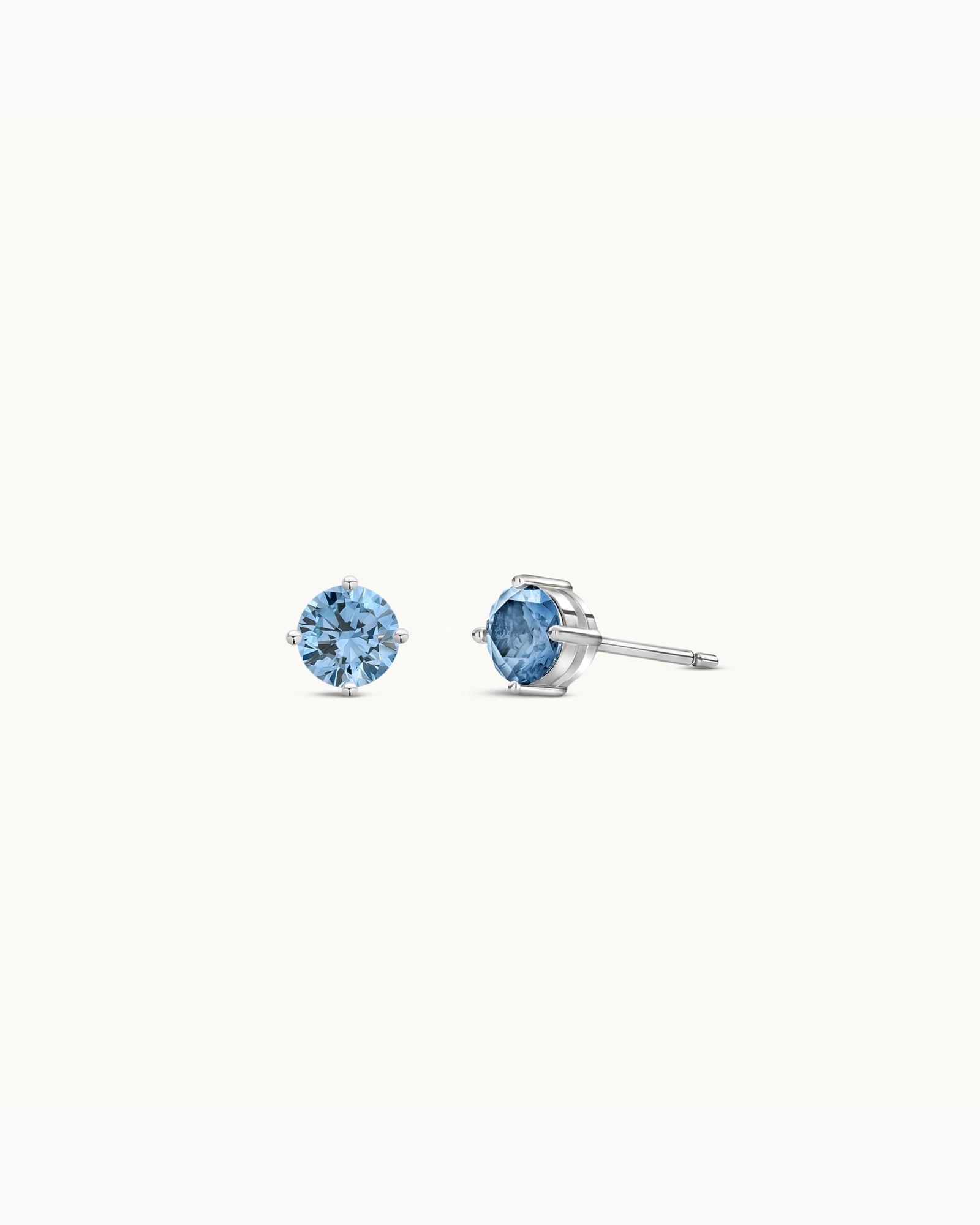 Solitaire Birthstone Earrings in Silver - Ice Blue