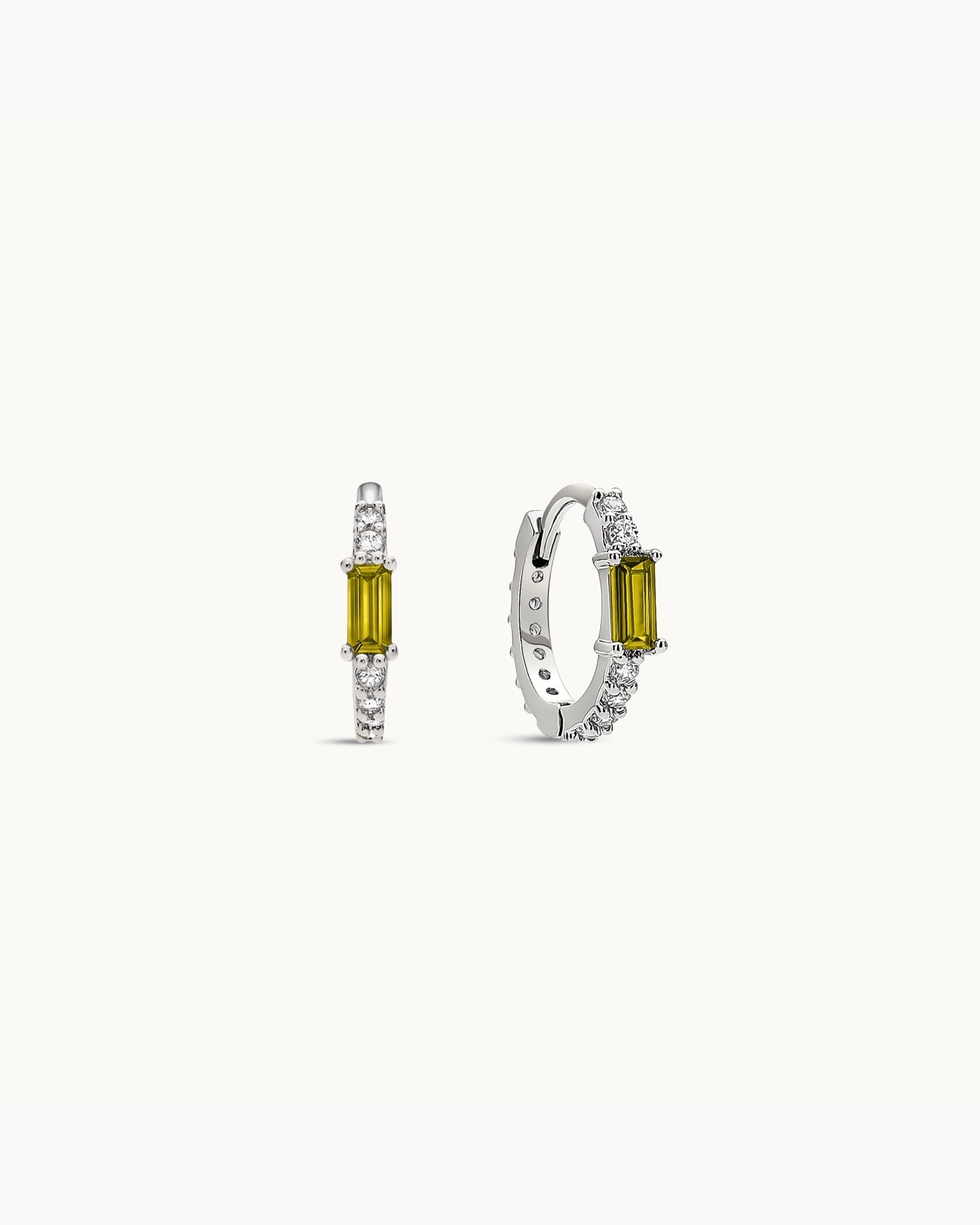 Baguette Birthstone Huggies in Silver - Topaz