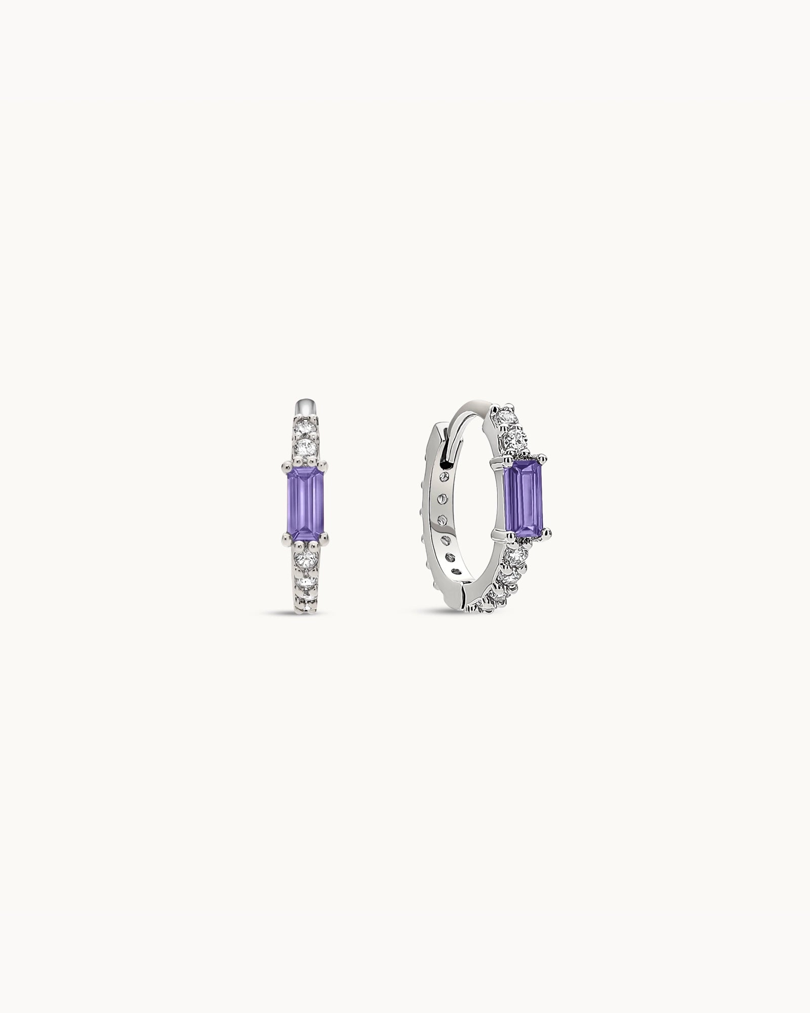 Baguette Birthstone Huggies in Silver - Alexandrite