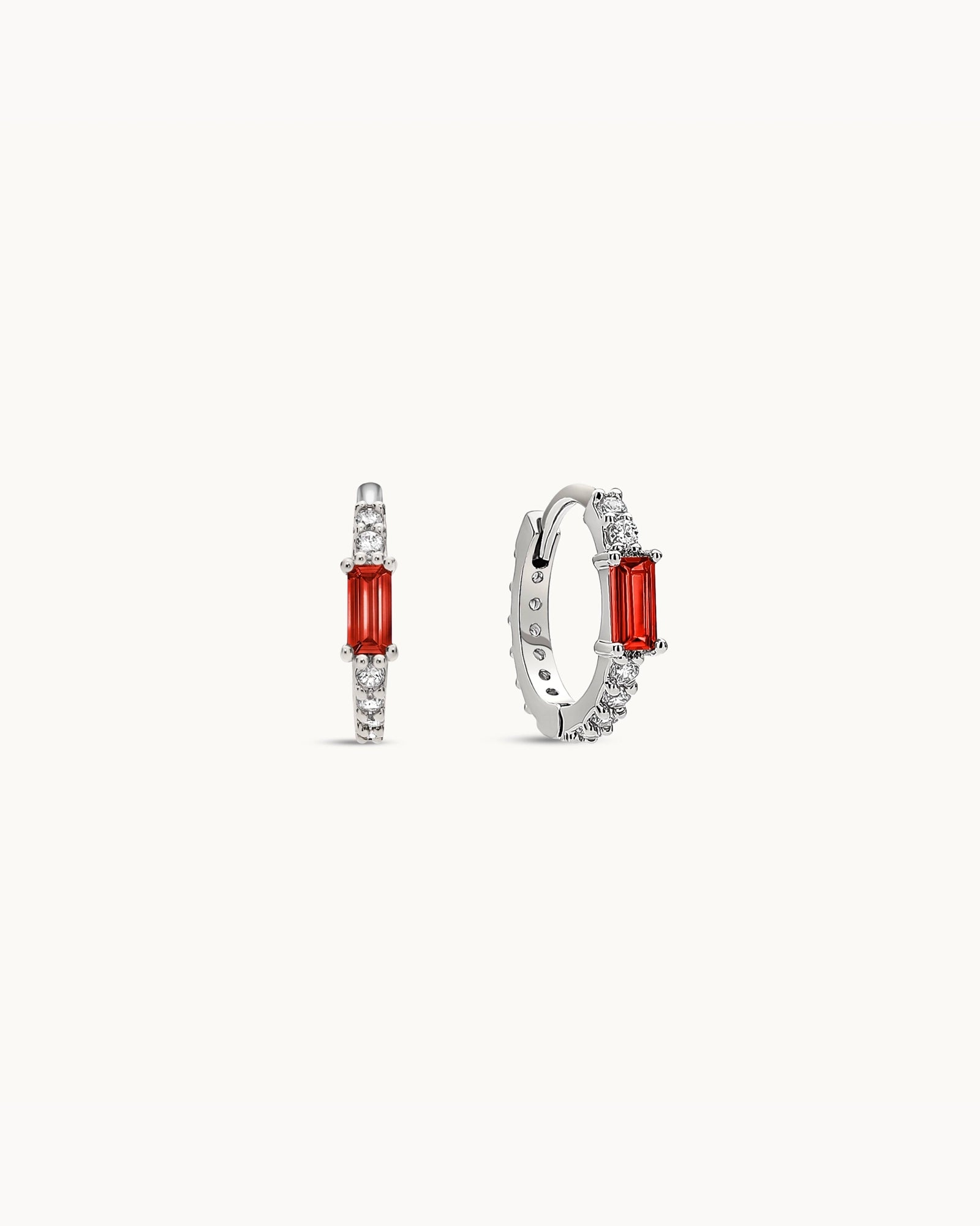 Baguette Birthstone Huggies in Silver - Garnet