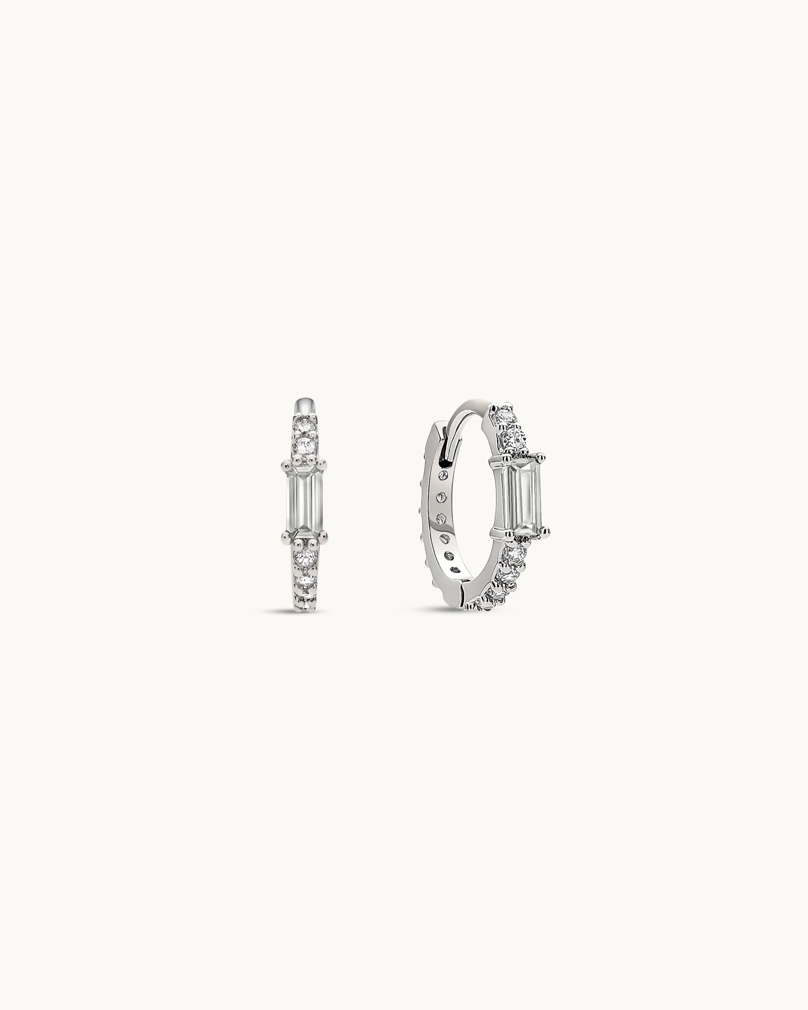 Baguette Birthstone Huggies in Silver - Diamond