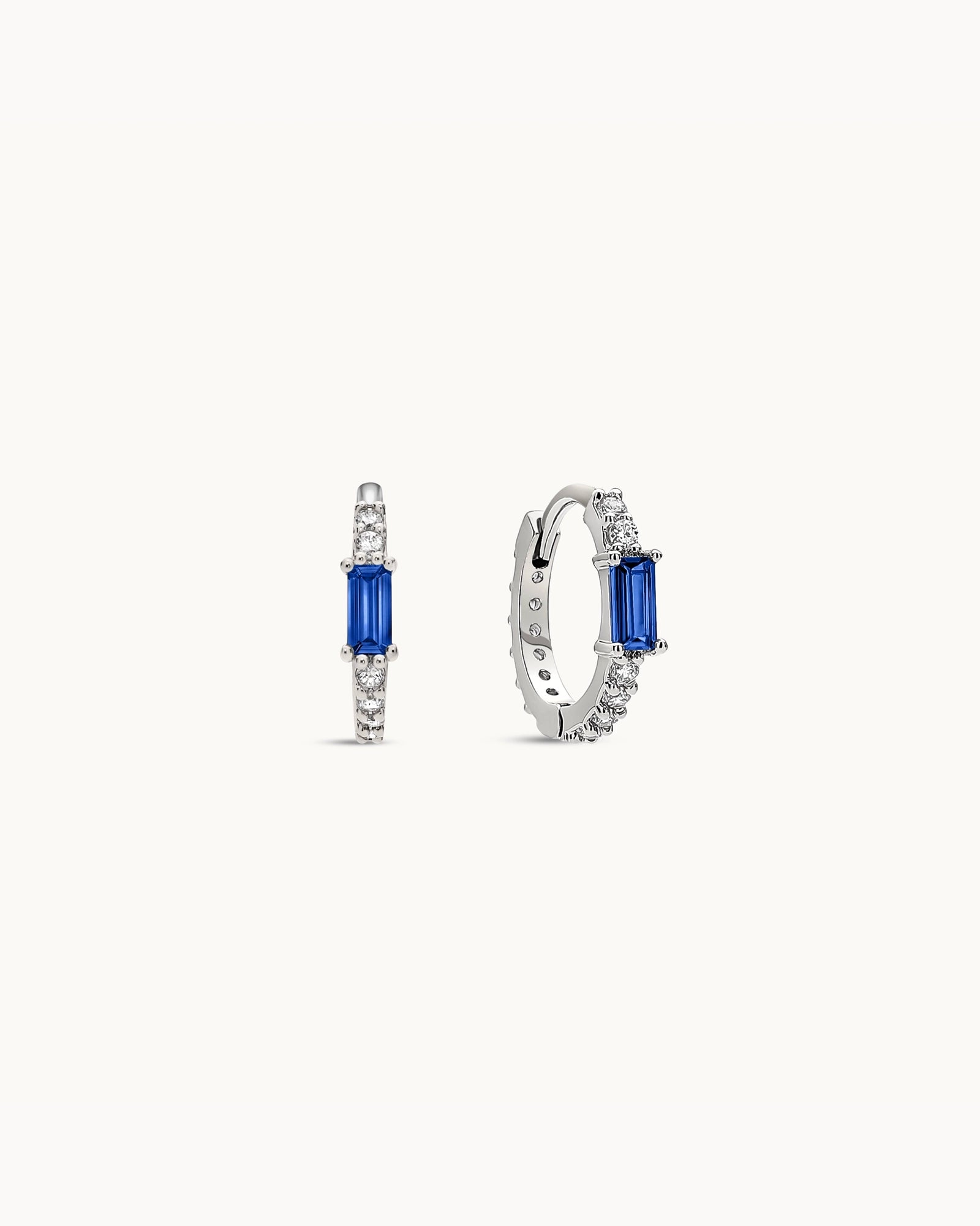Baguette Birthstone Huggies in Silver - Sapphire