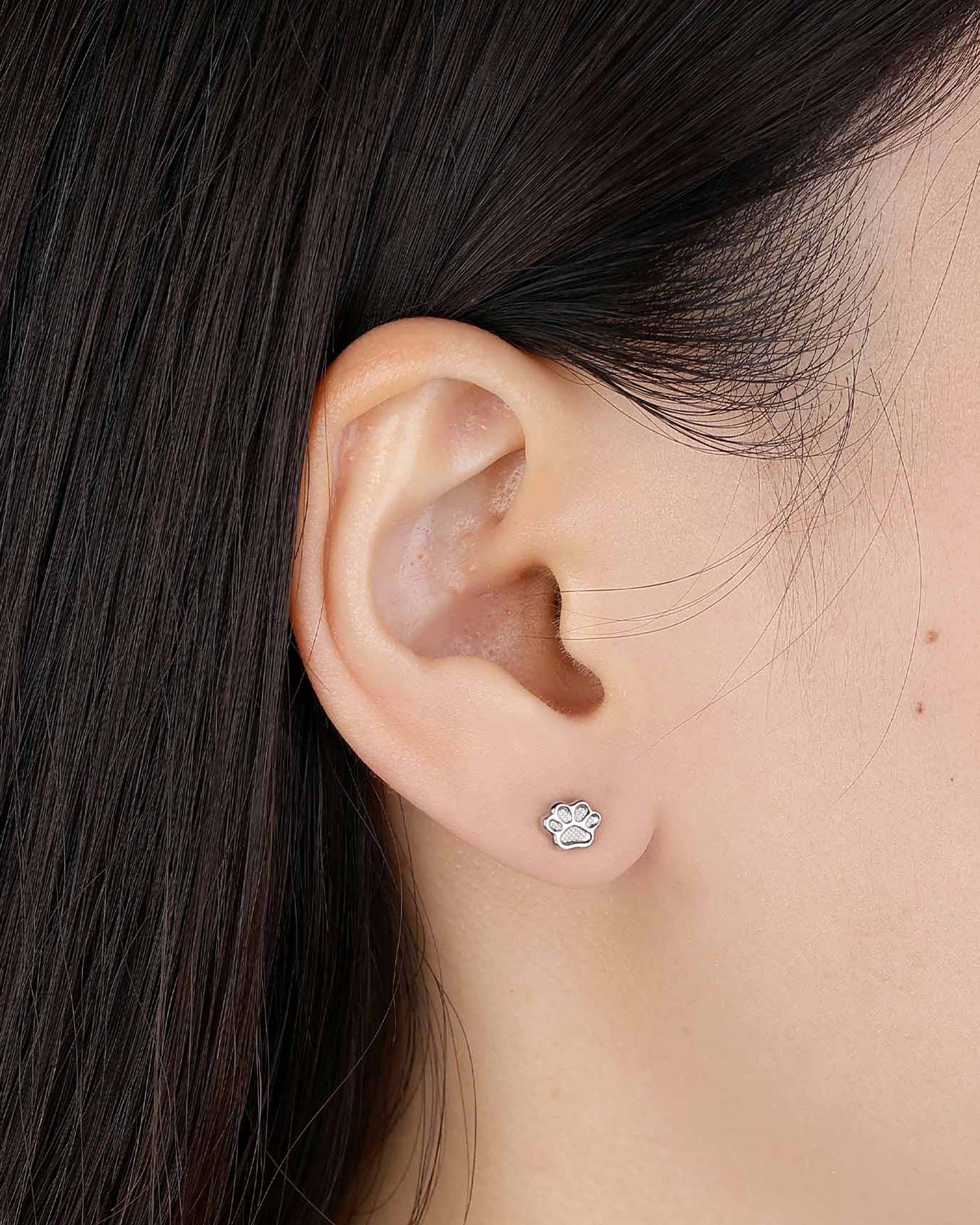 Coco Paw Stud Earrings in Silver
