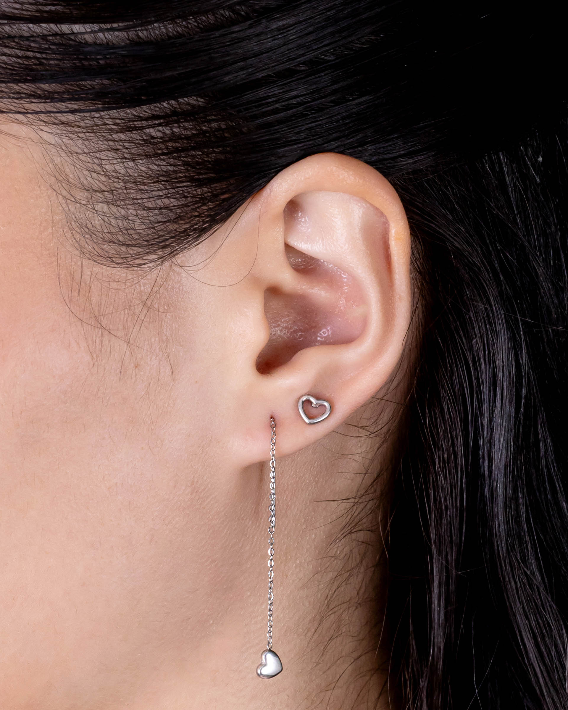 Marley Threader Heart Earrings in Silver