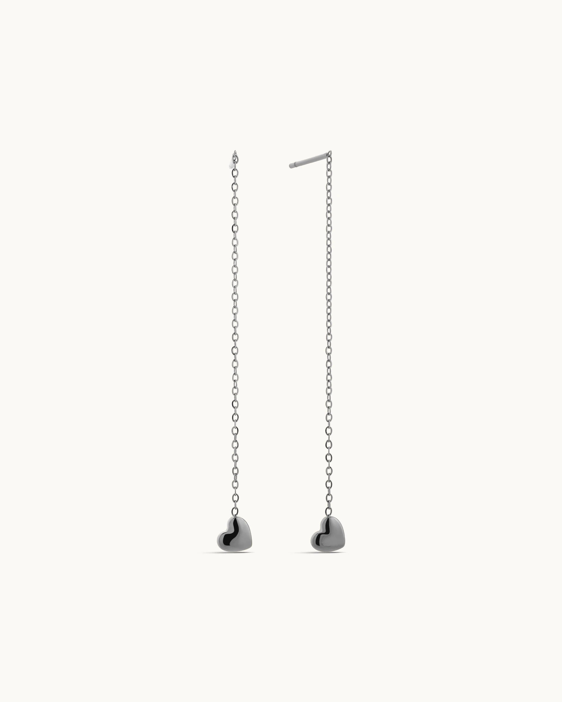 Marley Threader Heart Earrings in Silver