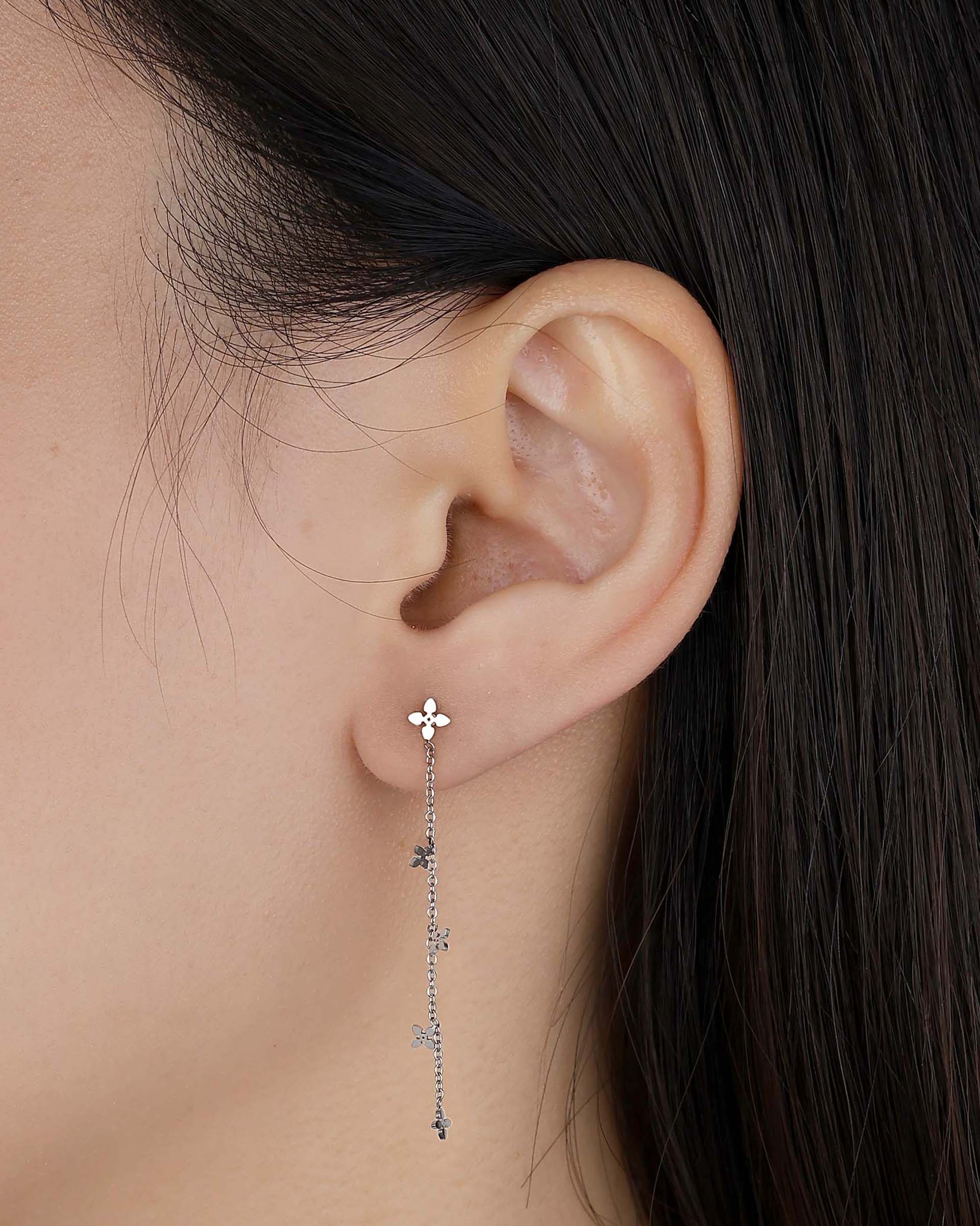 Maribel Floral Dangling Earrings in Silver