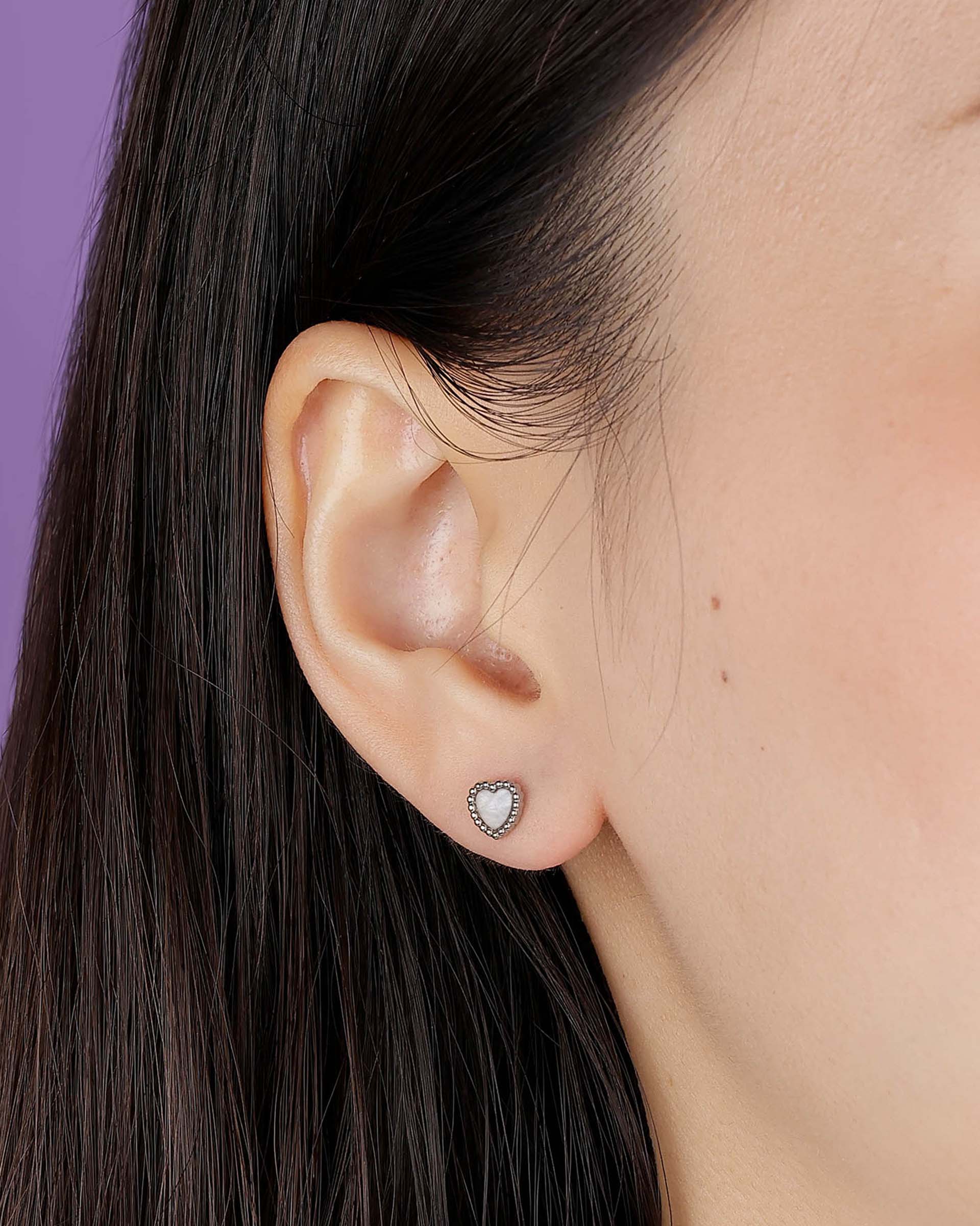 Lynne Heart Stud Earrings in Silver