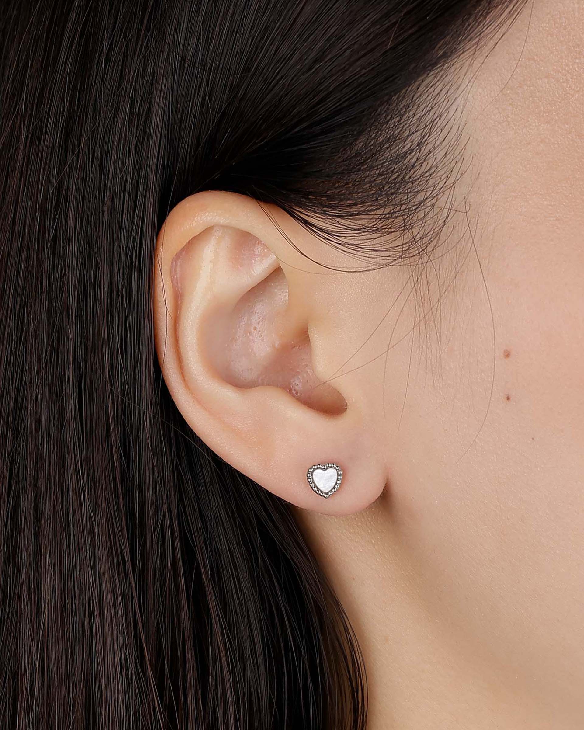 Lynne Heart Stud Earrings in Silver