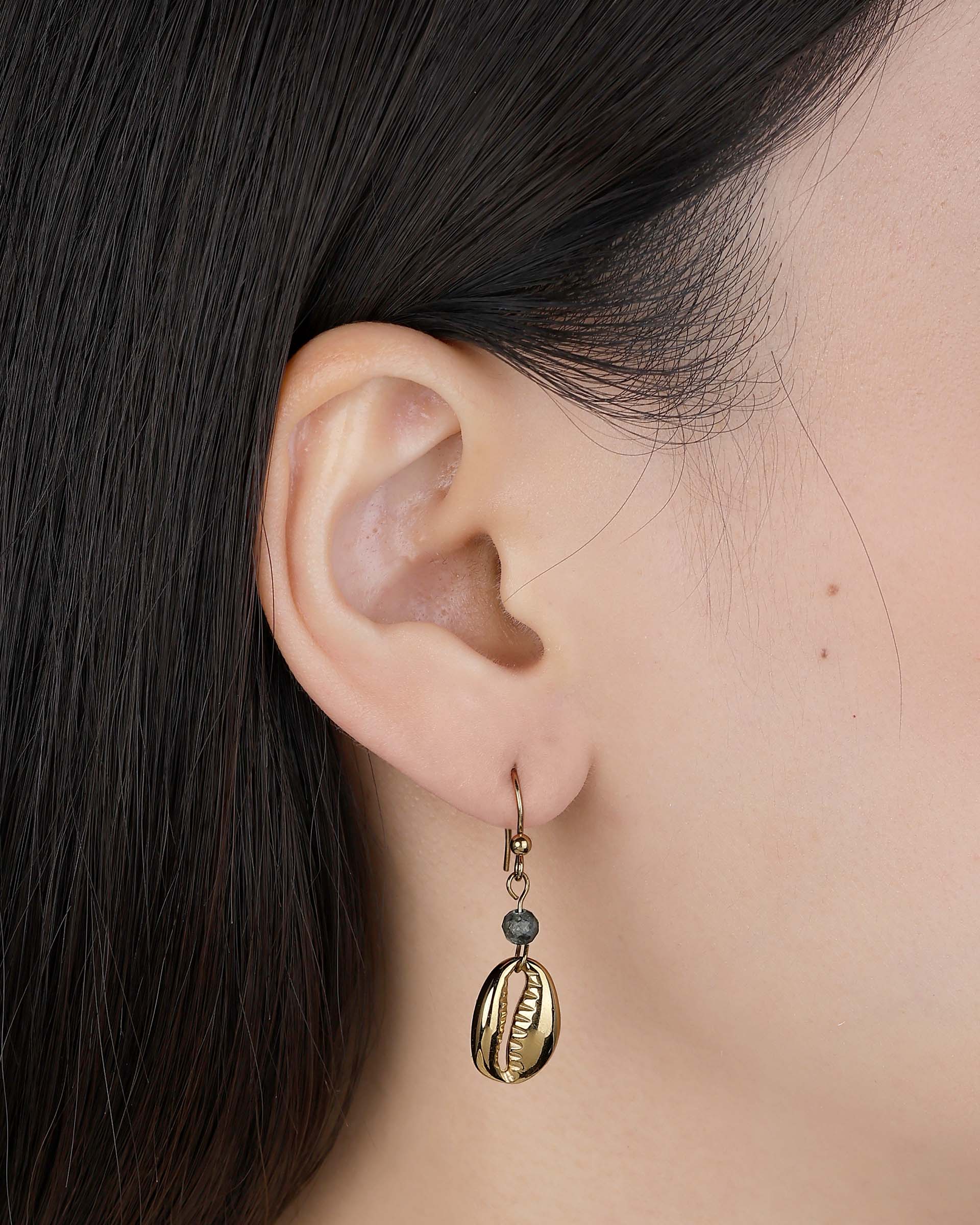 Twila Dangling Earrings in Gold - Labradorite