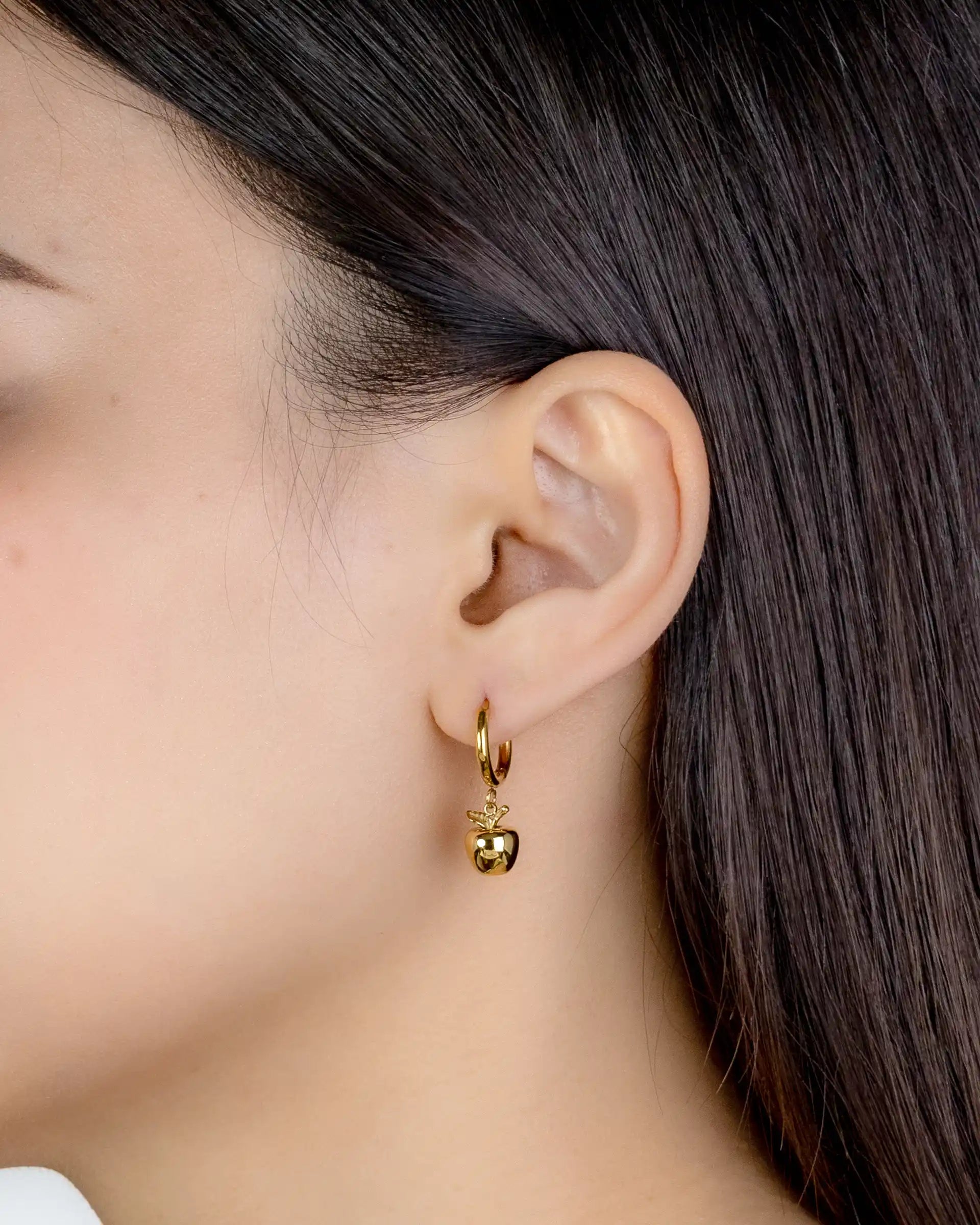 Wilda Apple Charm Hoop Earrings in Gold