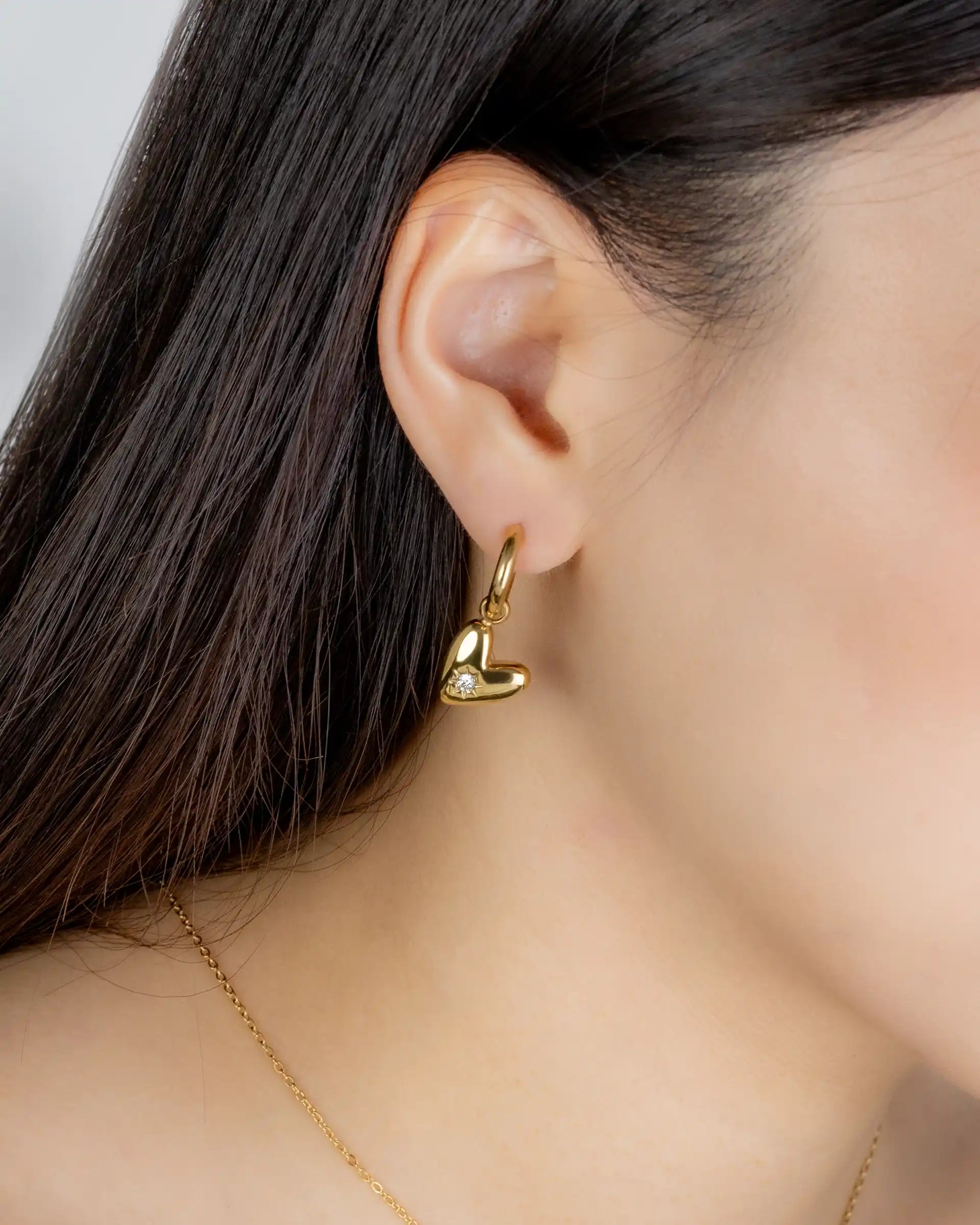Janis Heart Charm Hoop Earrings in Gold
