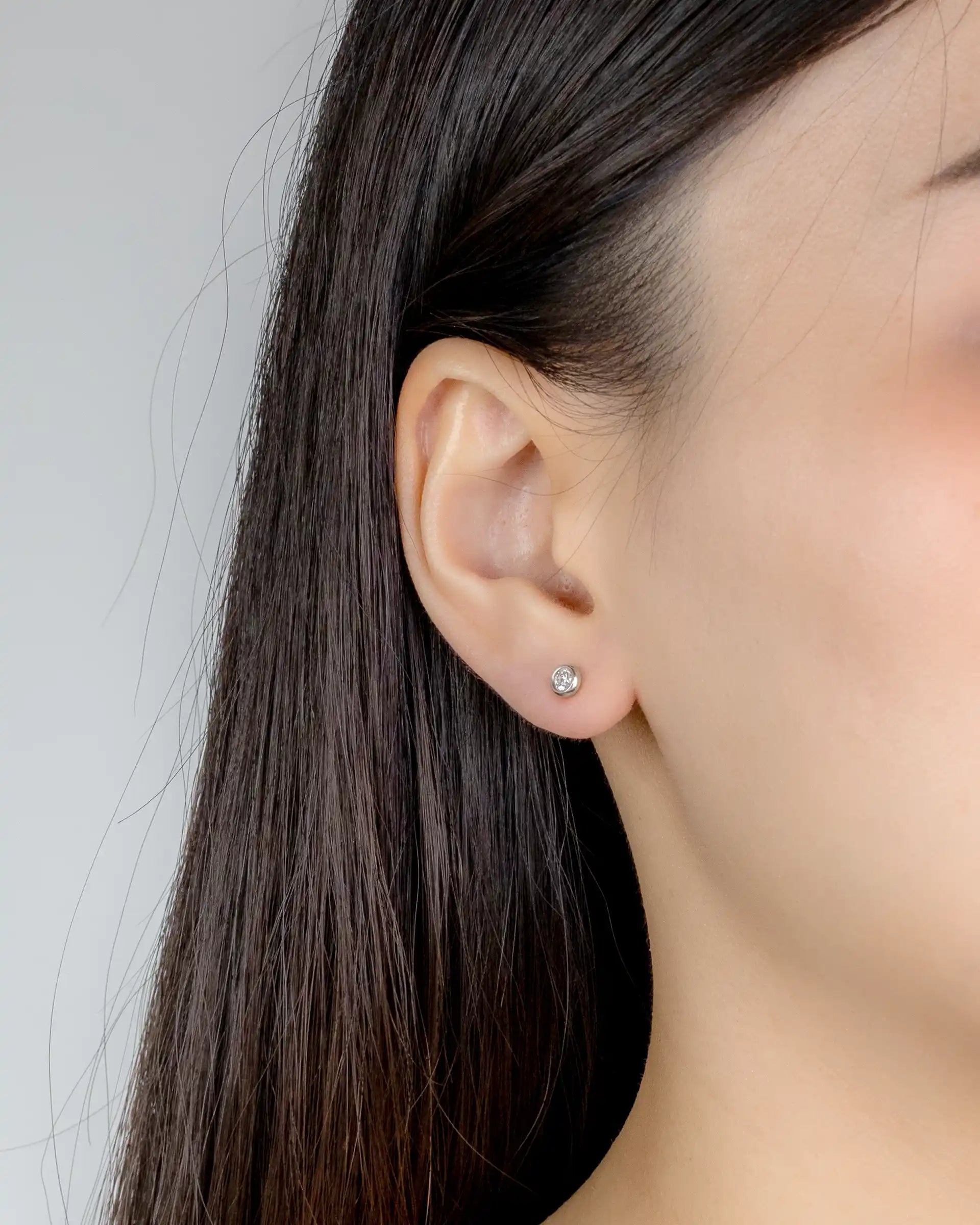 Cecile Bezel Stud Earrings in Silver