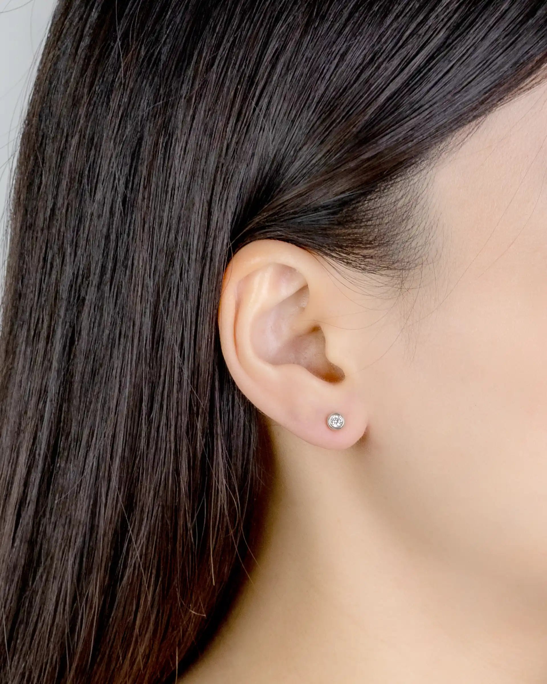 Cecile Bezel Stud Earrings in Silver