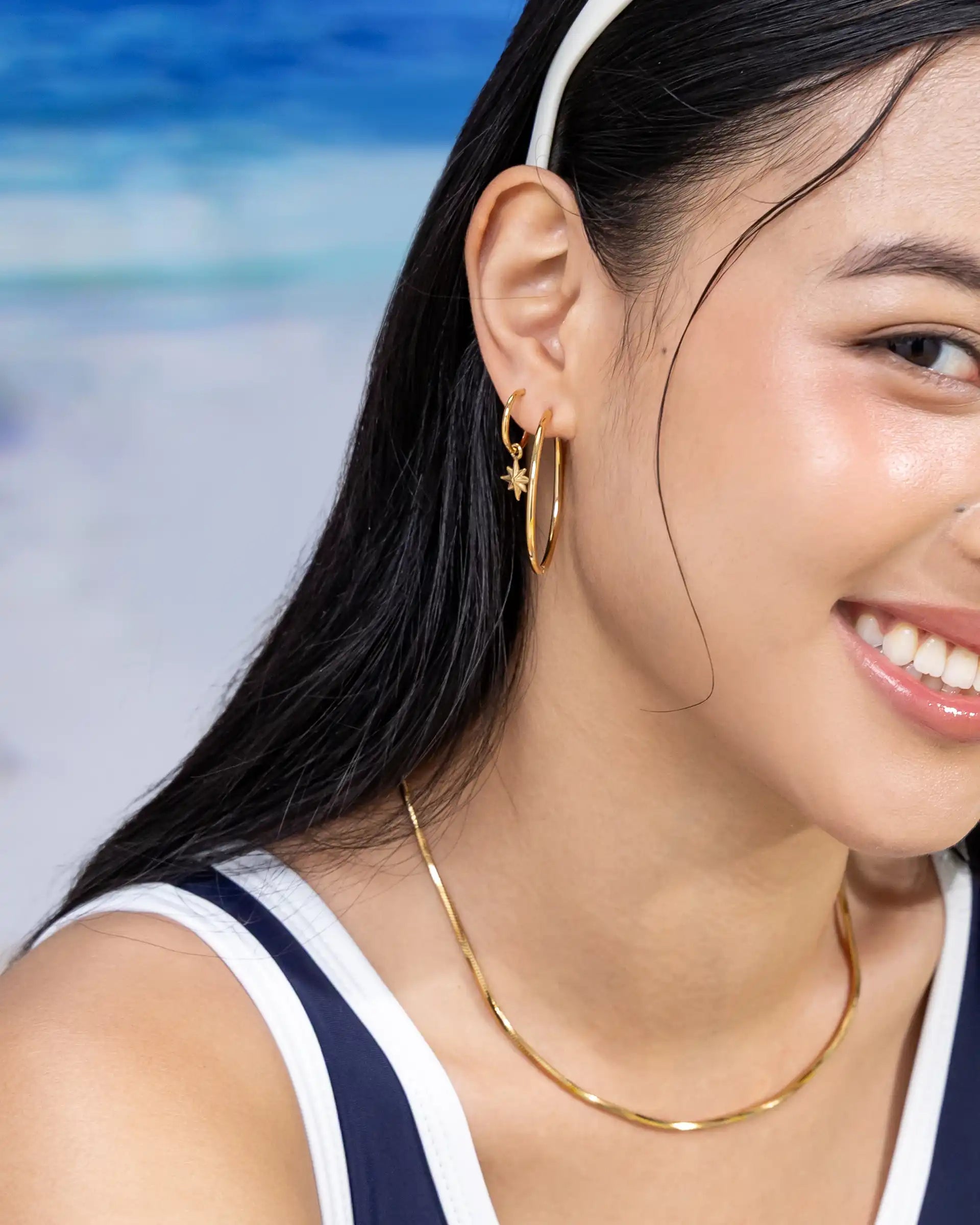 Luella North Star Hoop Earrings in Gold