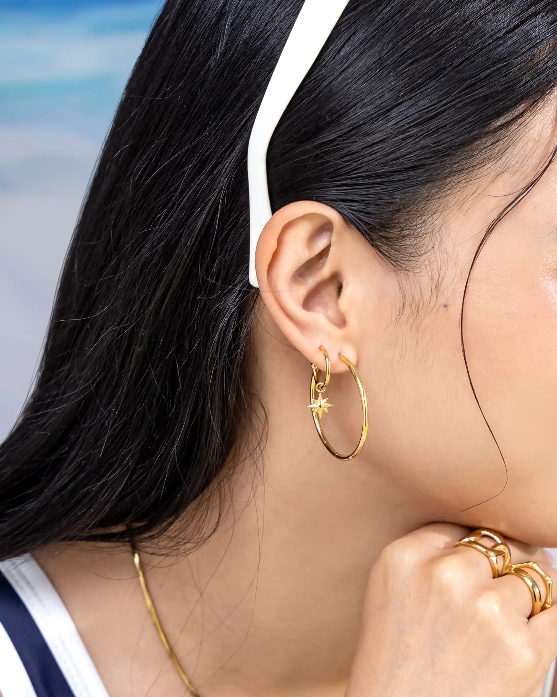 Luella North Star Hoop Earrings in Gold