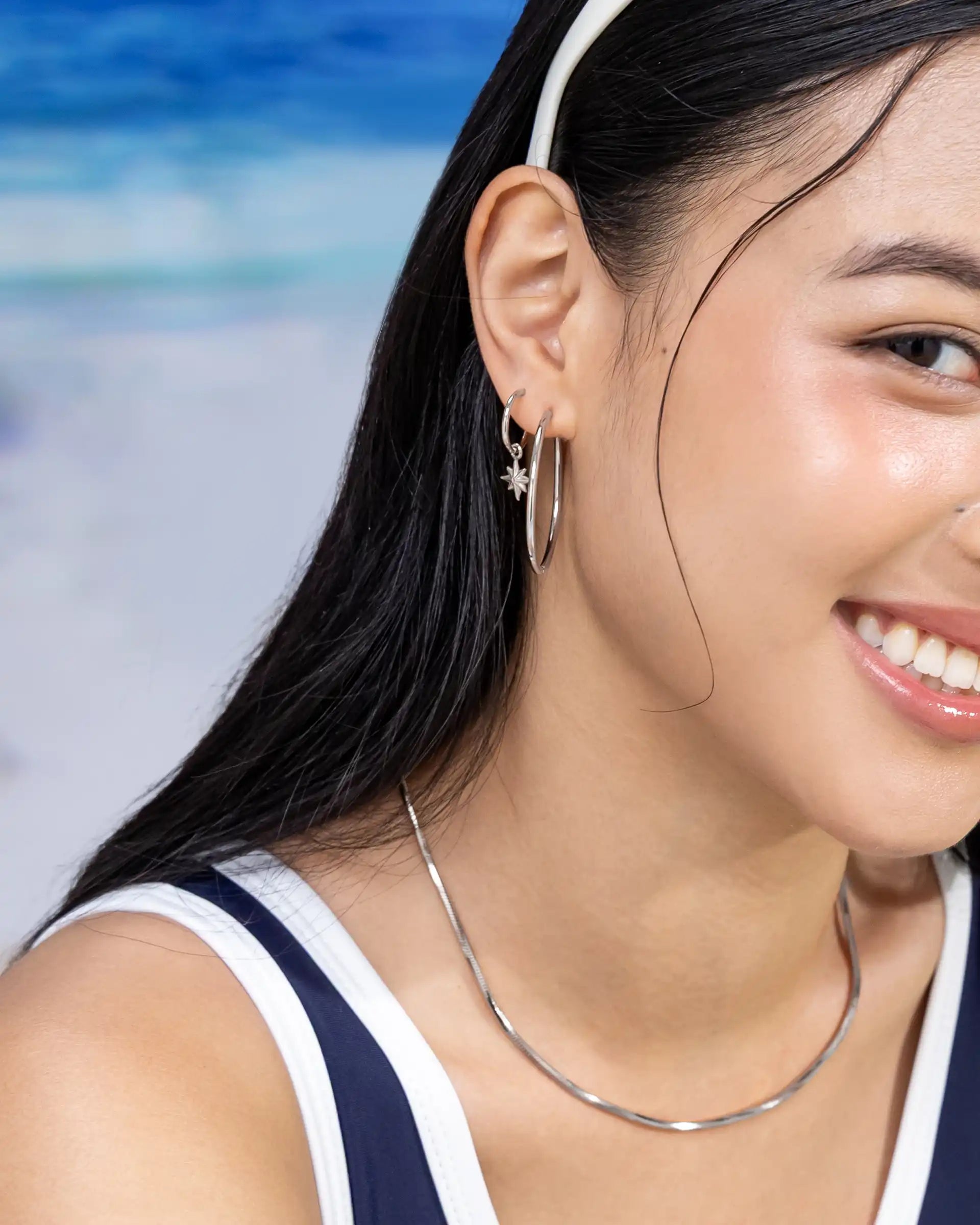Luella North Star Hoop Earrings in Silver