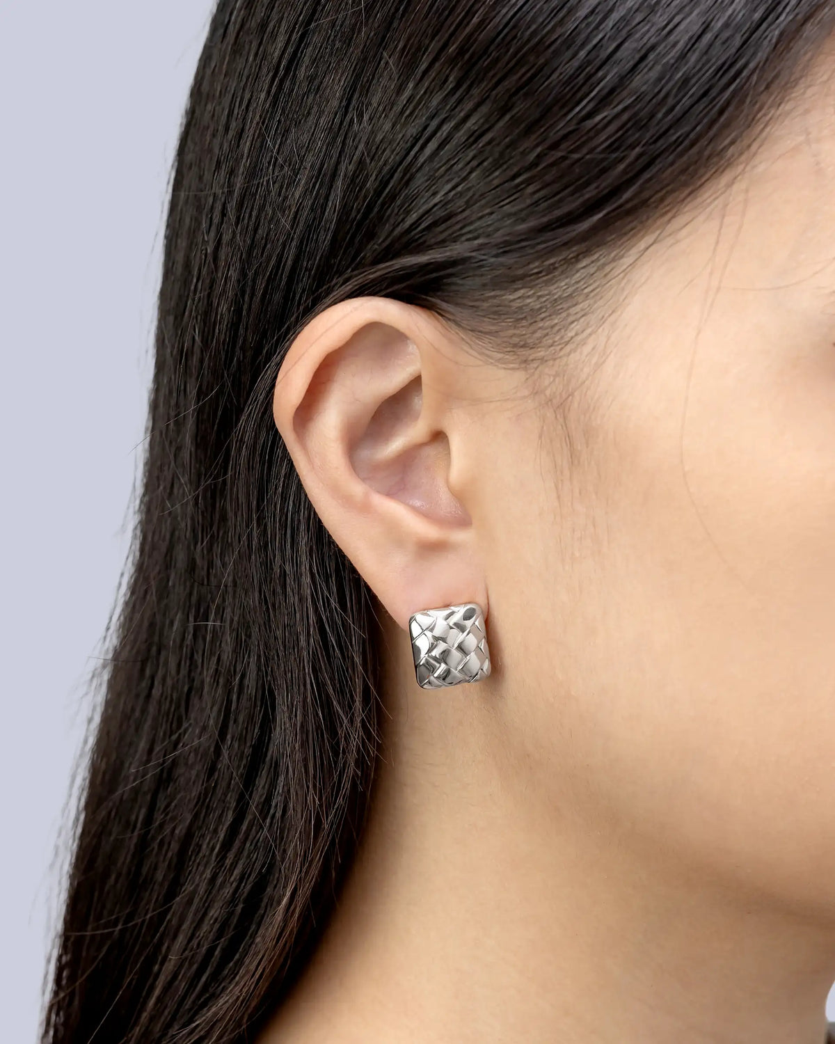 Georgette Woven Square Stud Earrings in Silver