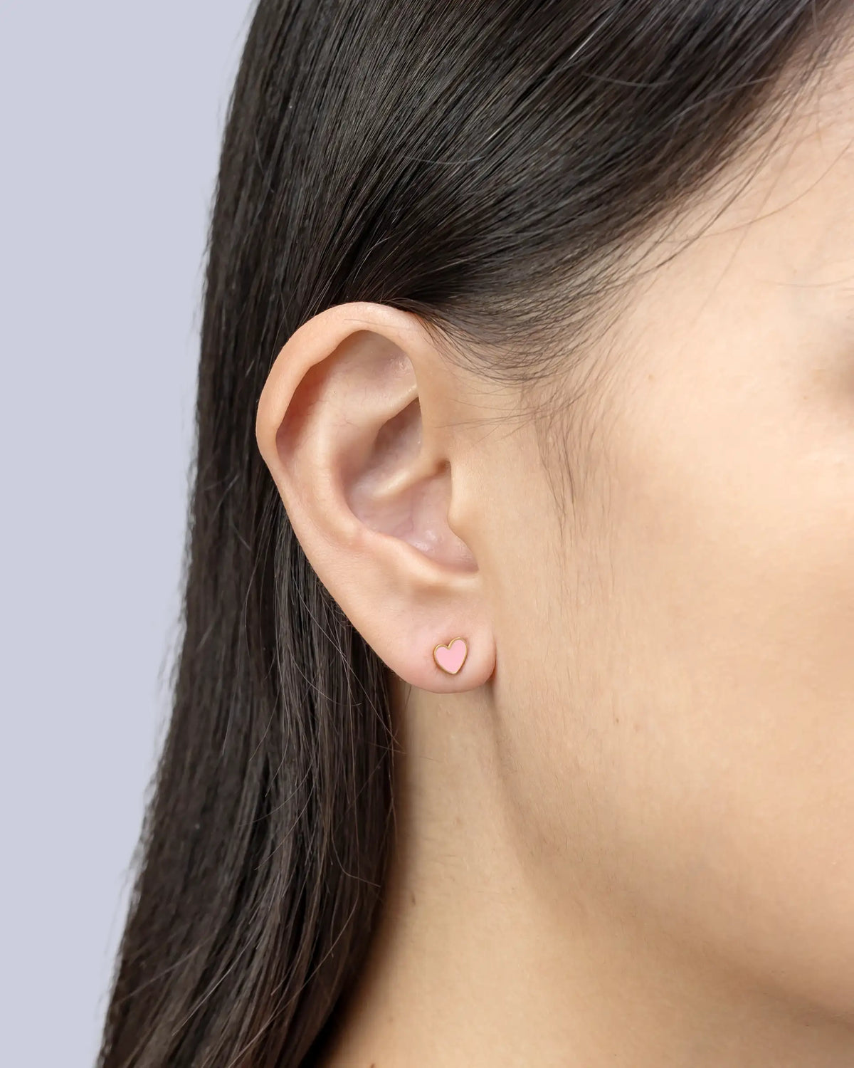 Janae Pink Enamel Heart Stud Earrings in Gold
