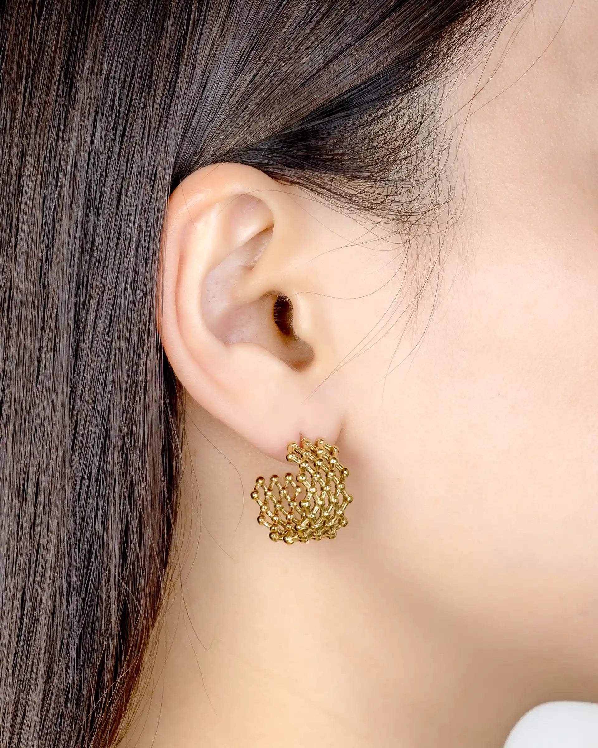Janette Mesh Hoop Earrings in Gold