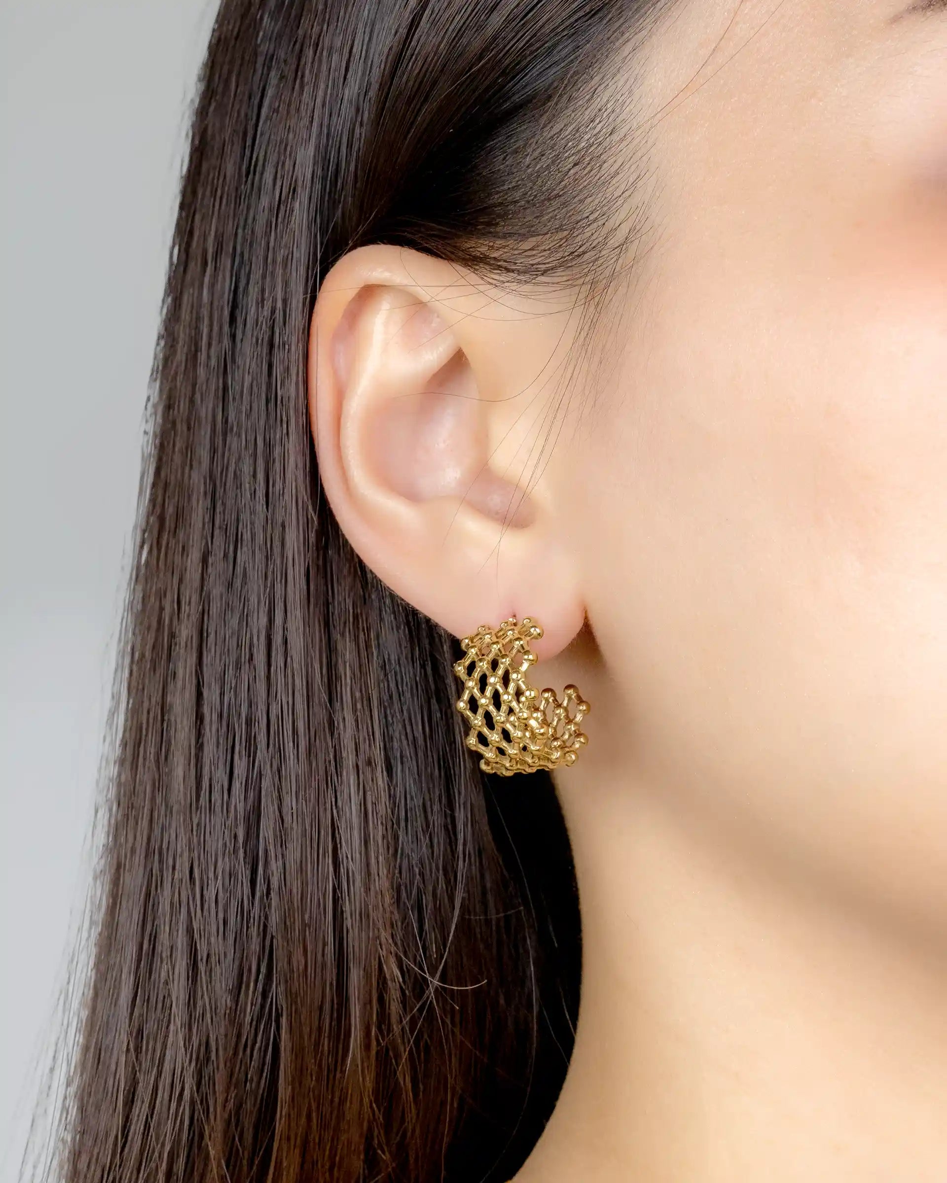 Janette Mesh Hoop Earrings in Gold