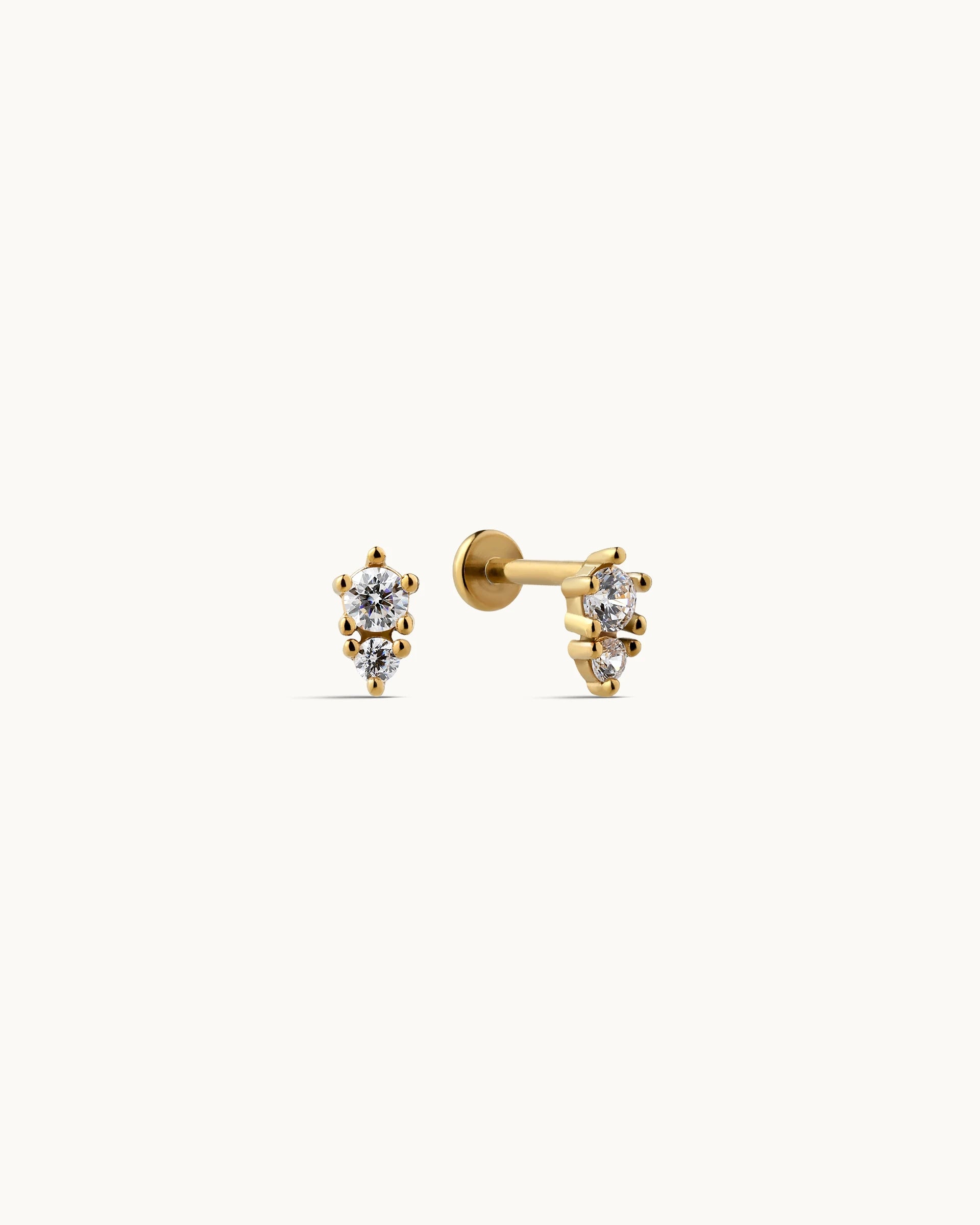 Chrystal Duo Flatback Earrings in Gold