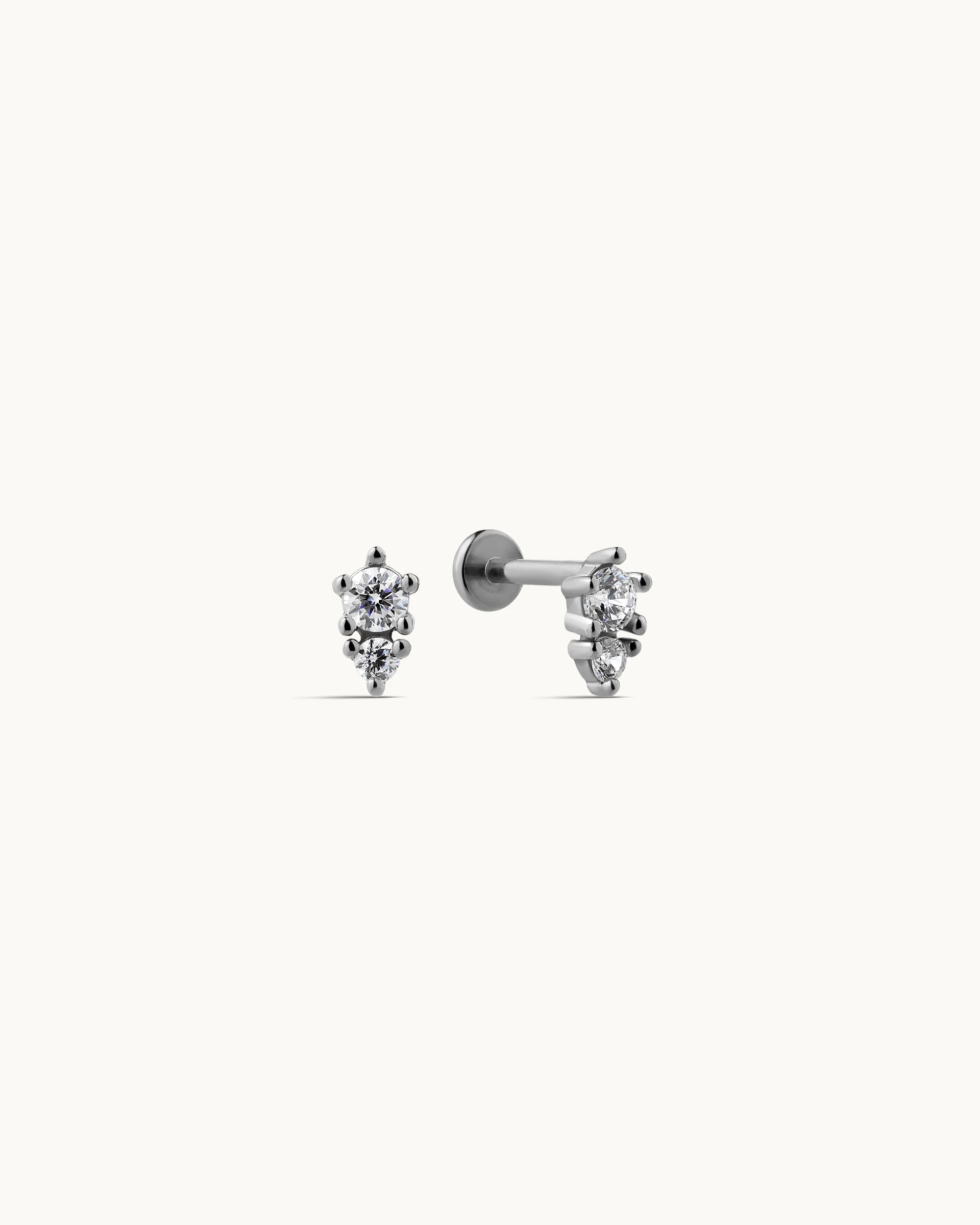 Chrystal Duo Flatback Earrings in Silver