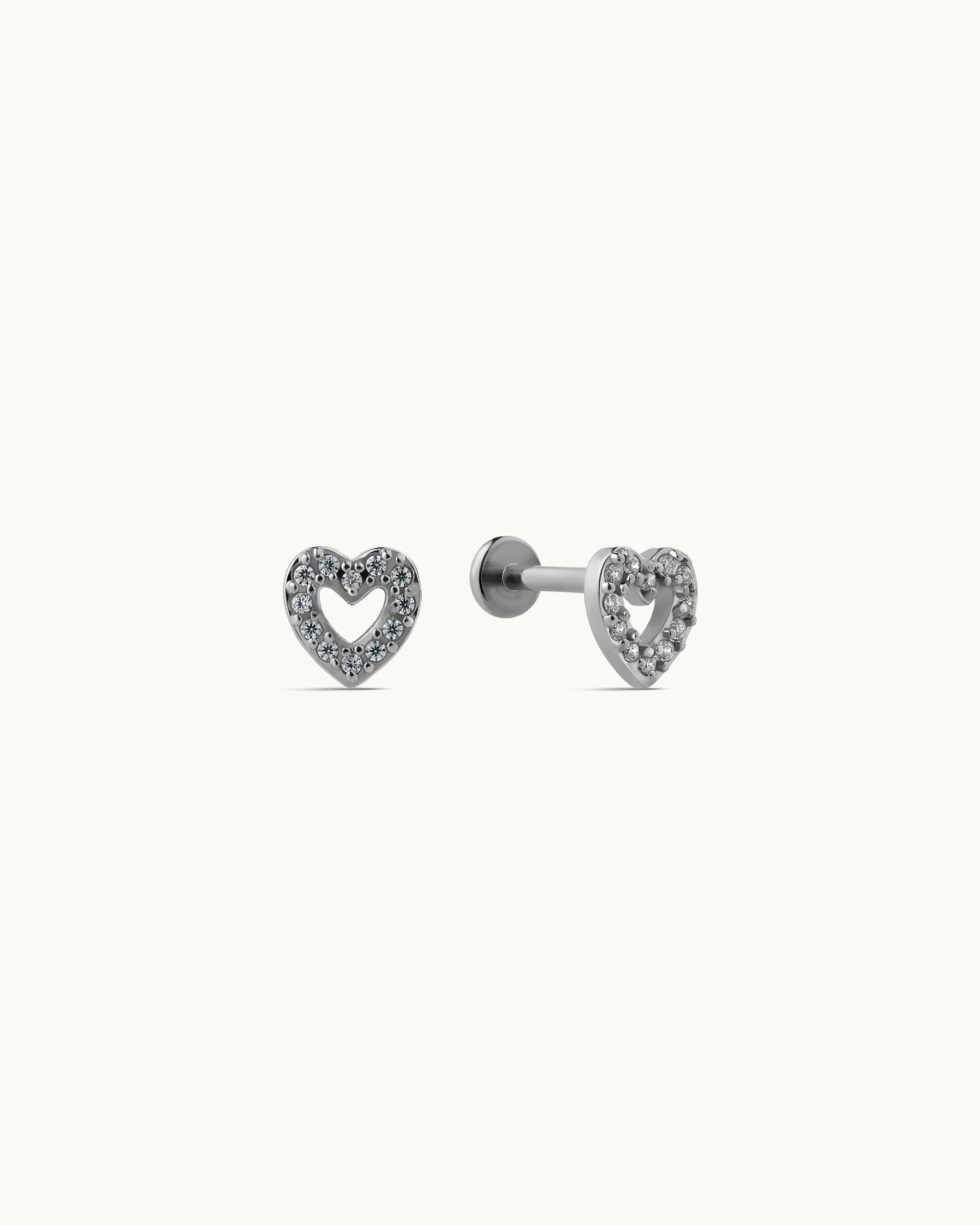Debora Heart Flatback Earrings in Silver