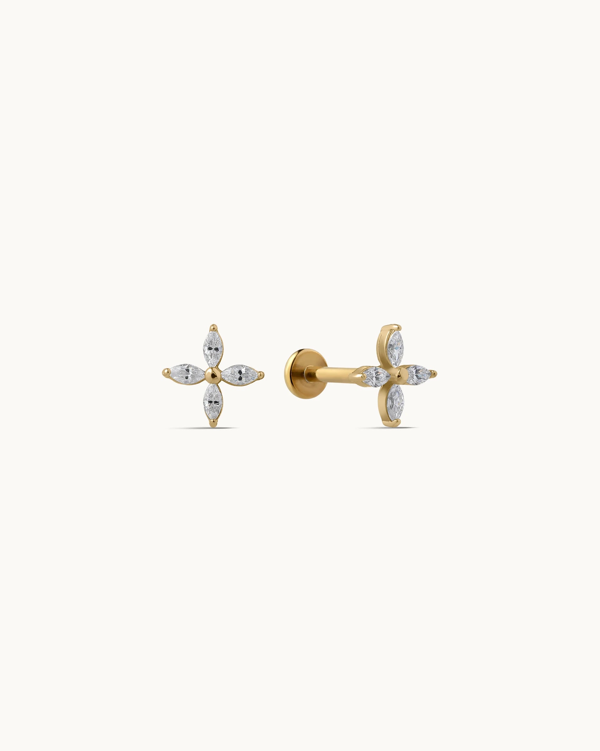 Gale Floral Flatback Earrings in Gold