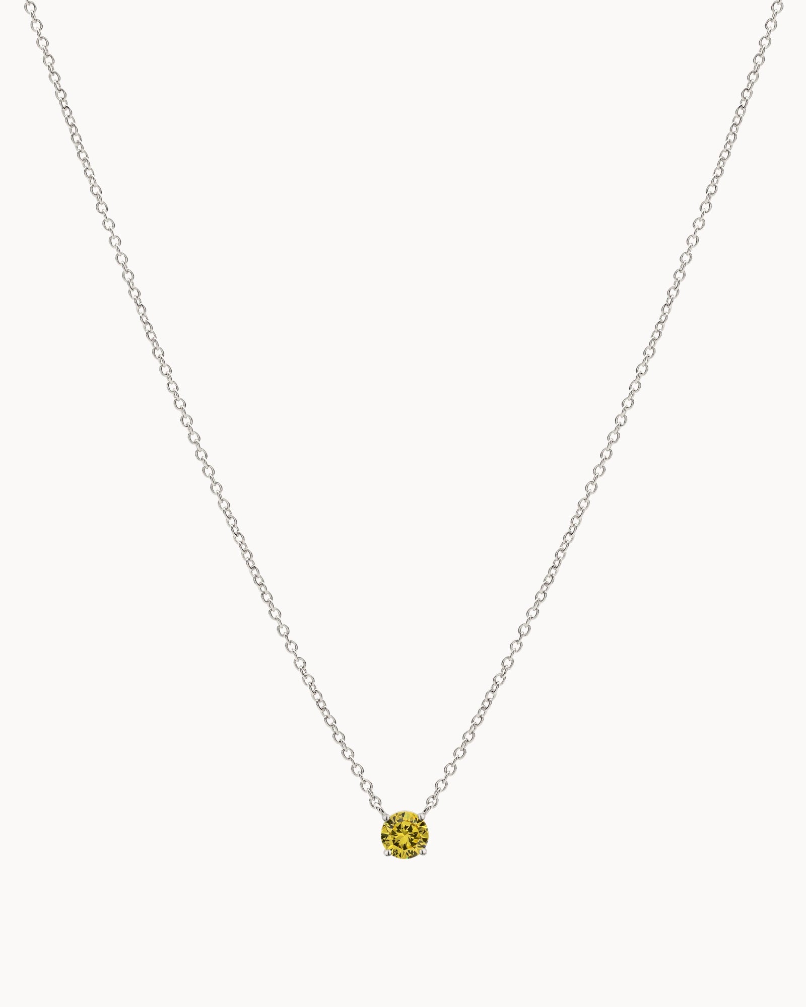 Solitaire Birthstone Necklace in Silver - Topaz