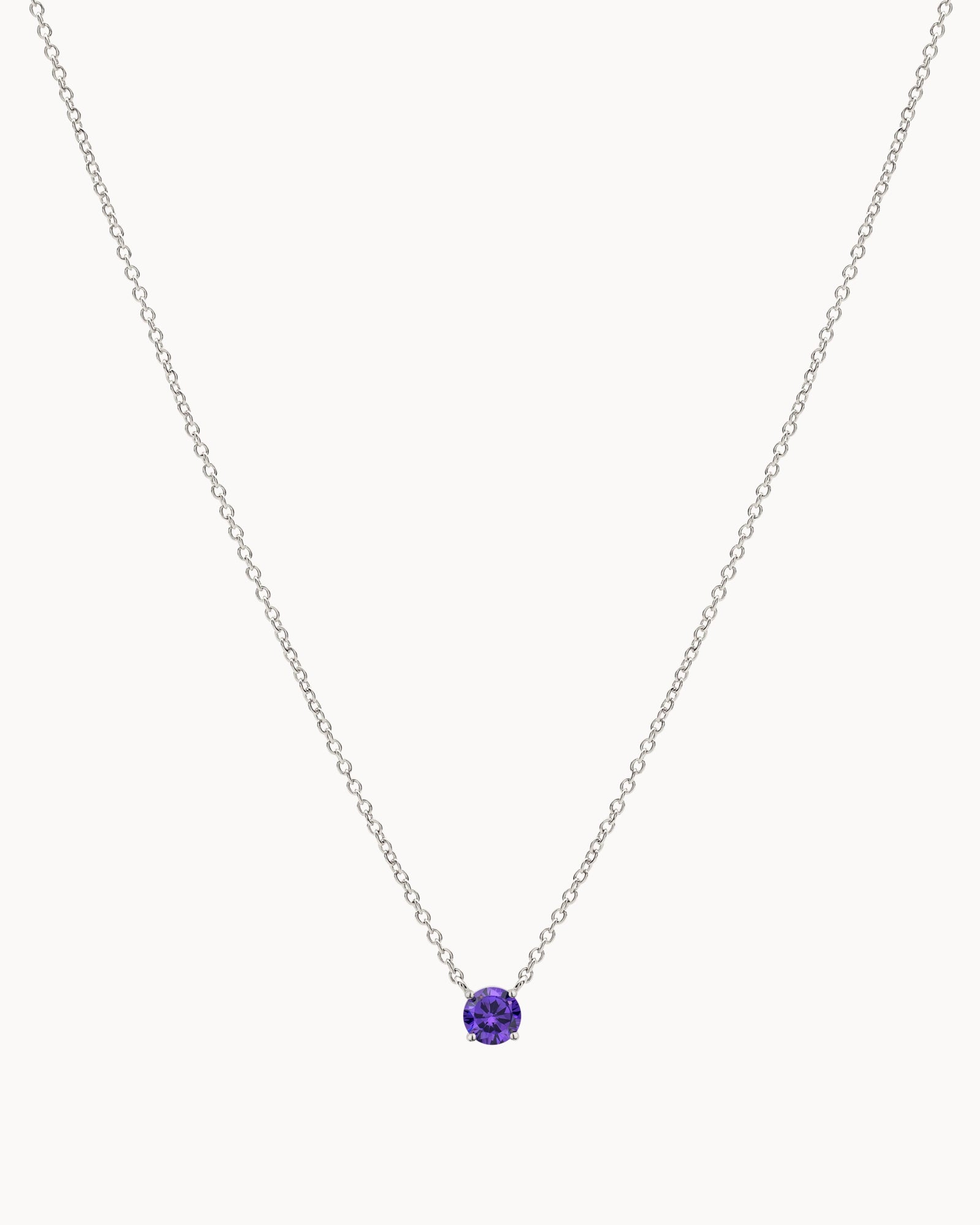 Solitaire Birthstone Necklace in Silver - Violet