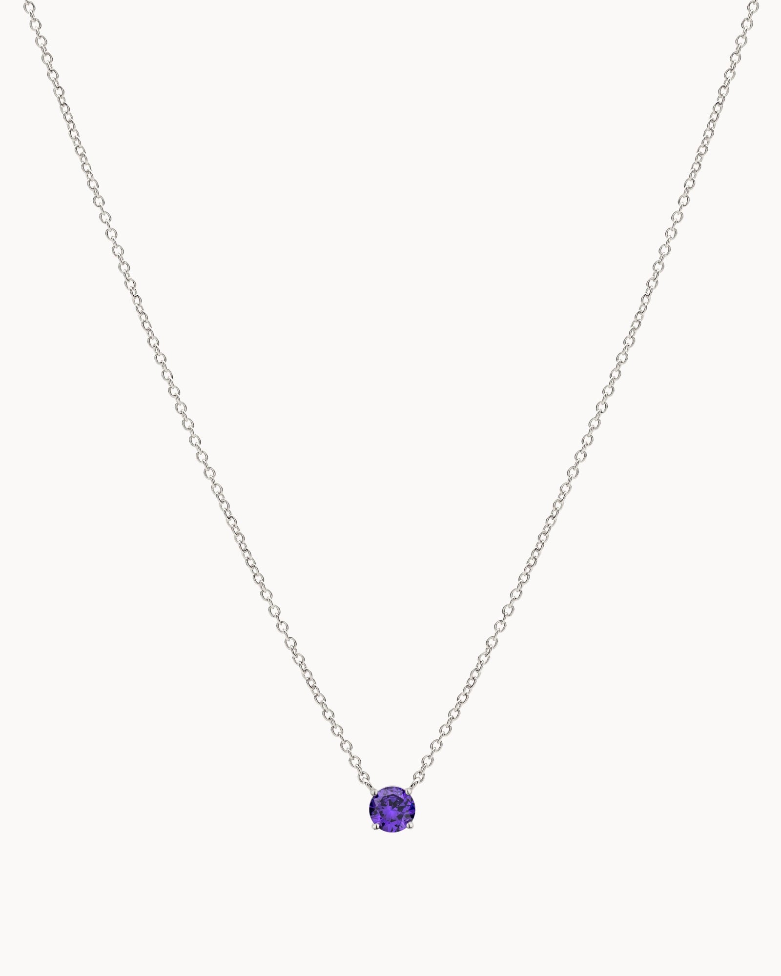 Solitaire Birthstone Necklace in Silver - Purple Velvet