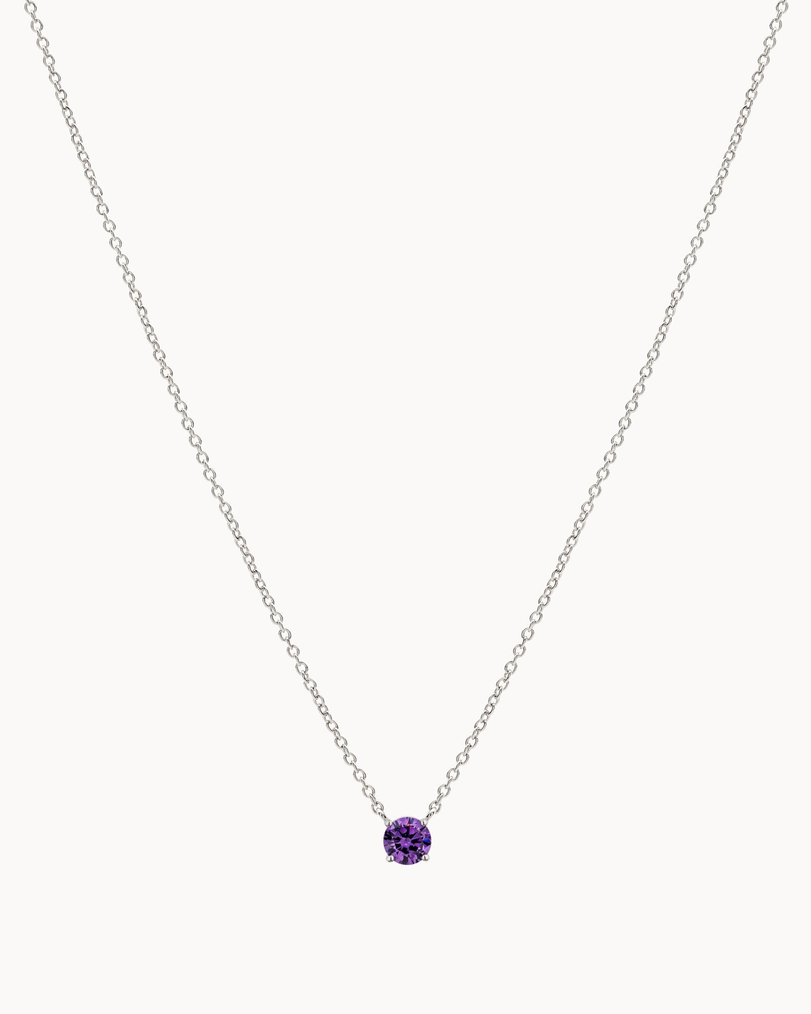 Solitaire Birthstone Necklace in Silver - Amethyst