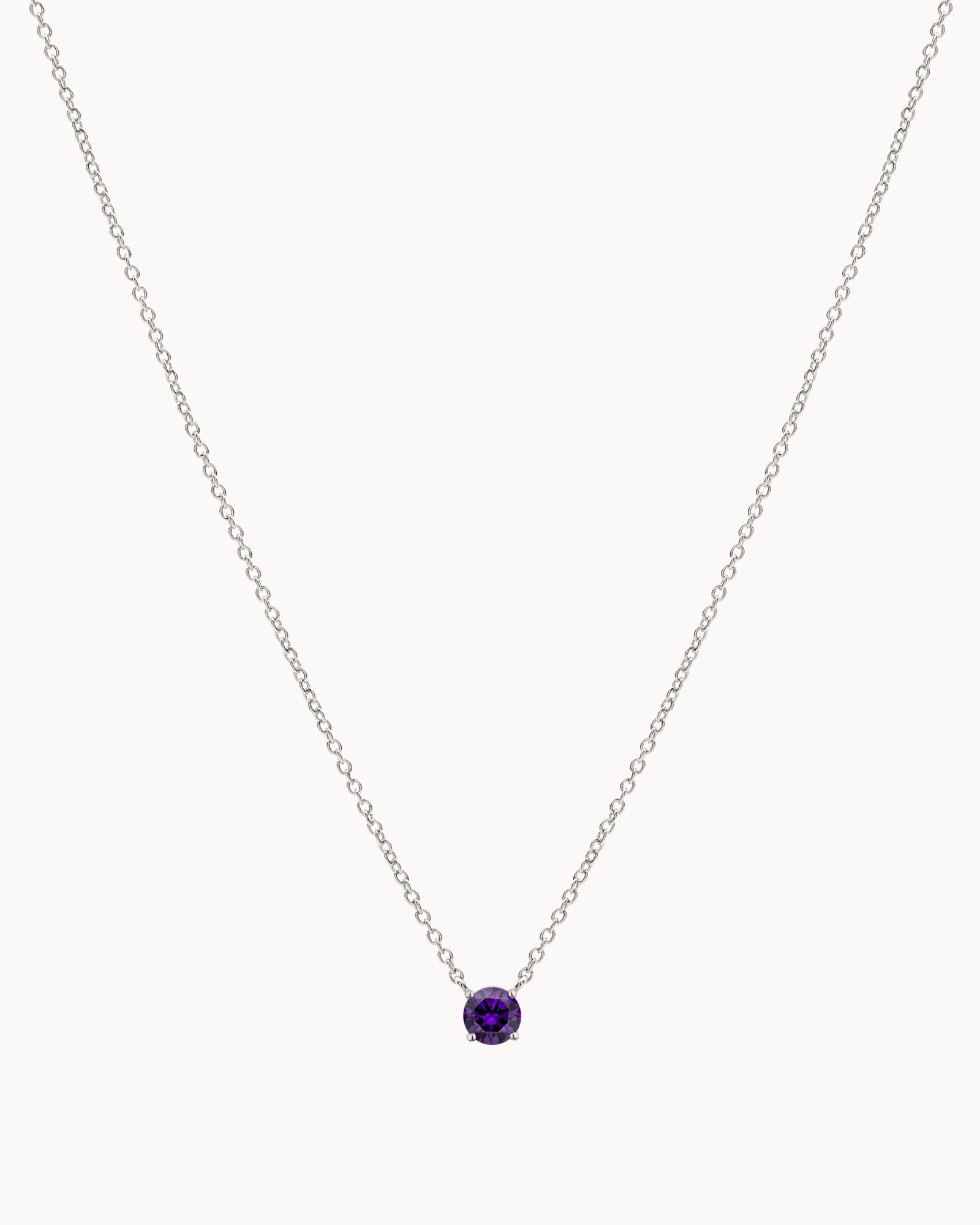 Solitaire Birthstone Necklace in Silver - Dark Amethyst
