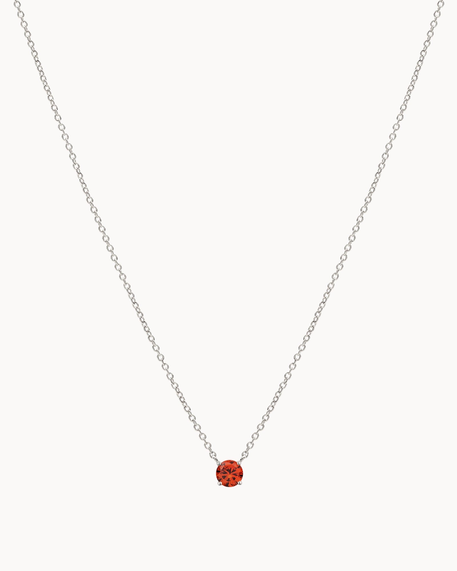 Solitaire Birthstone Necklace in Silver - Apricot