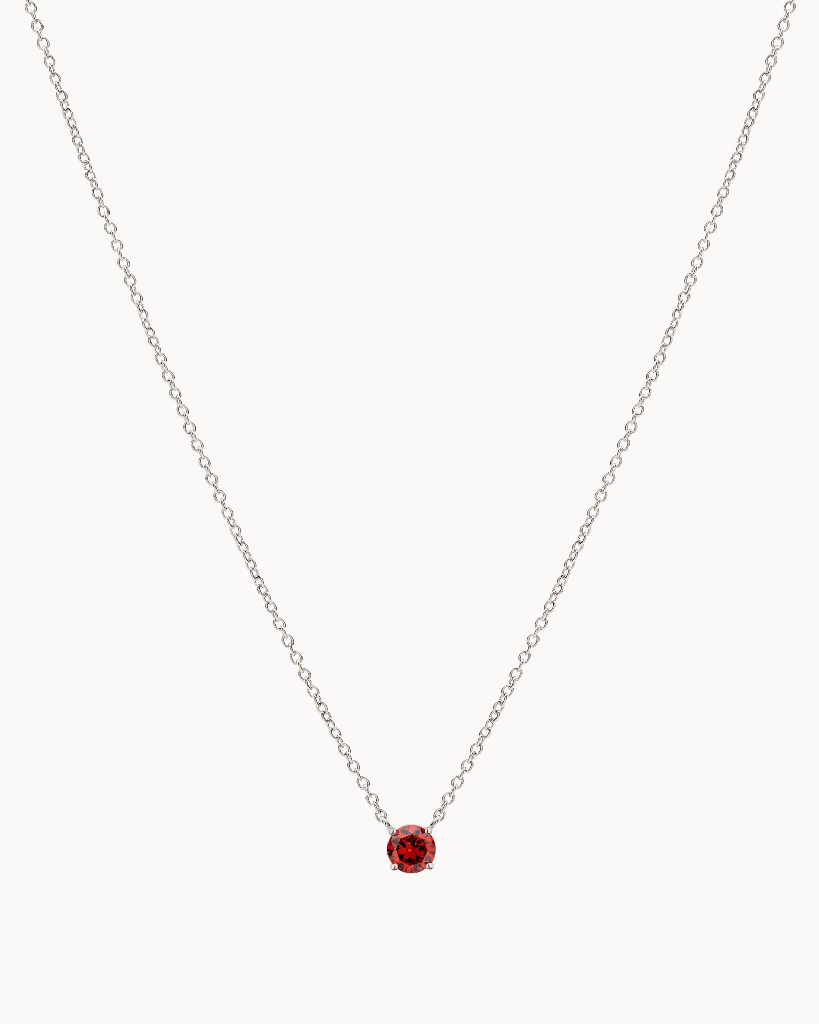 Solitaire Birthstone Necklace in Silver - Garnet